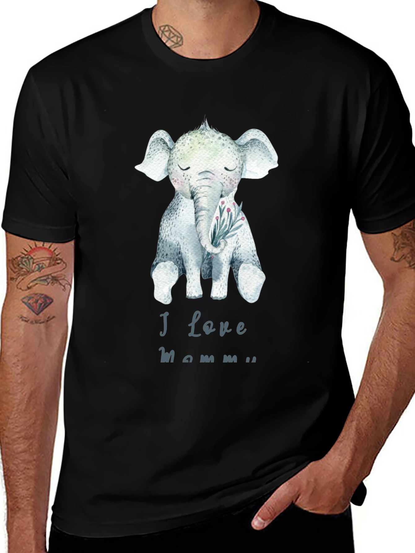 Cute Elephant I Love Mommy Graphic Tee