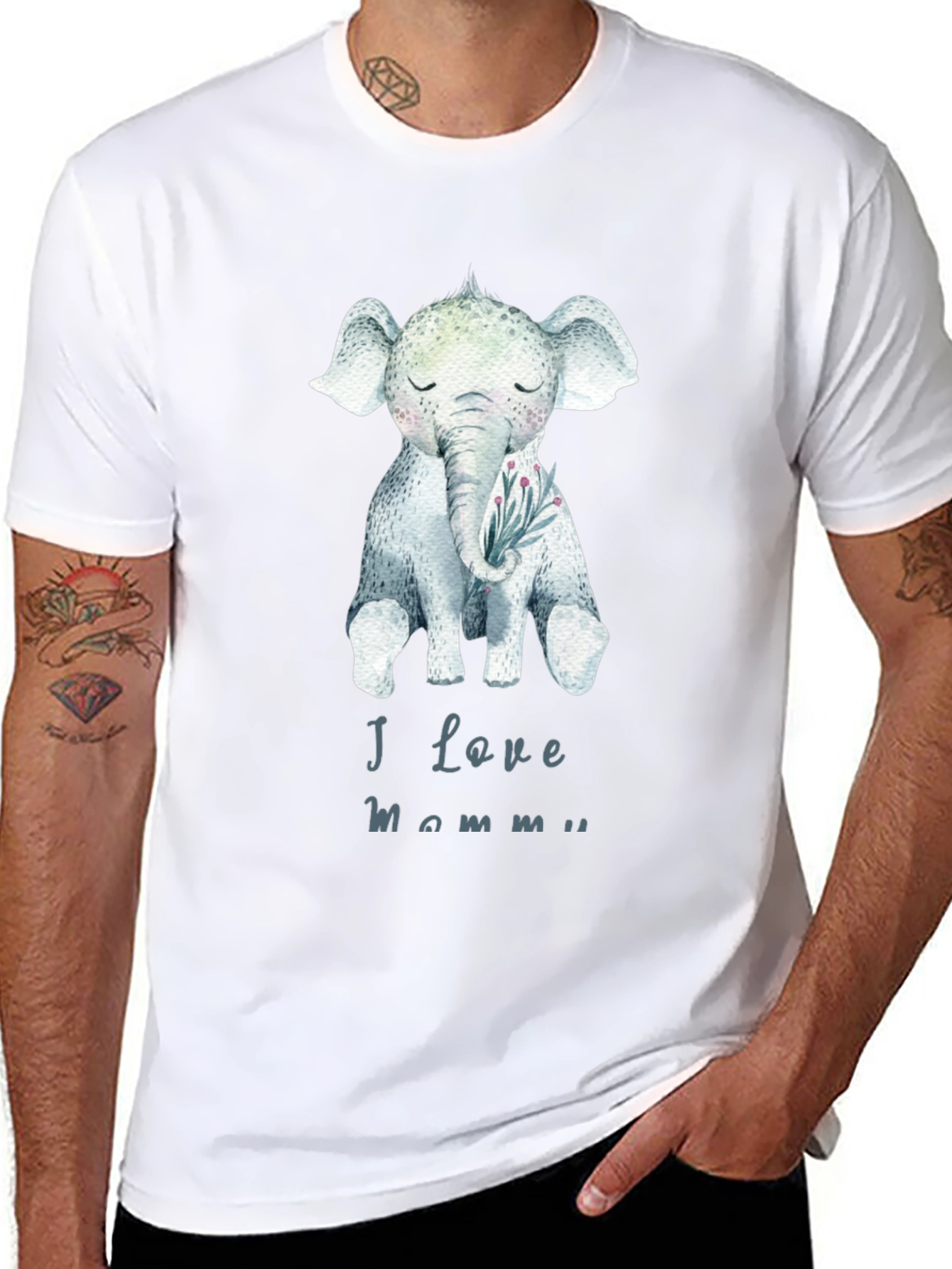 Cute Elephant I Love Mommy Graphic Tee