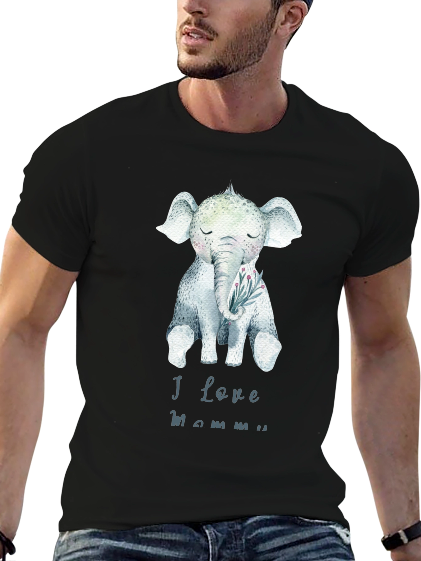 Cute Elephant I Love Mommy Graphic Tee