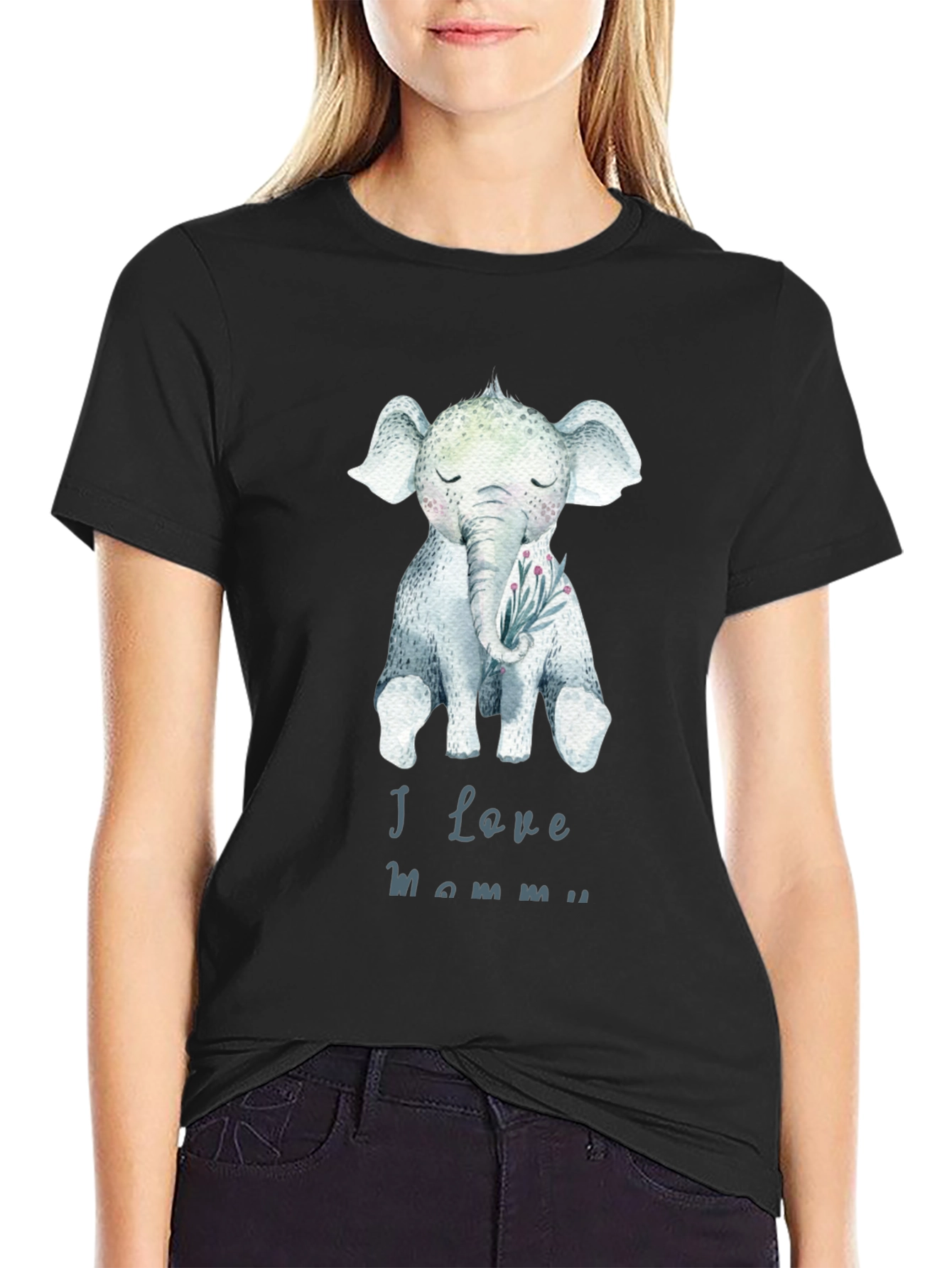 Cute Elephant I Love Mommy Graphic Tee
