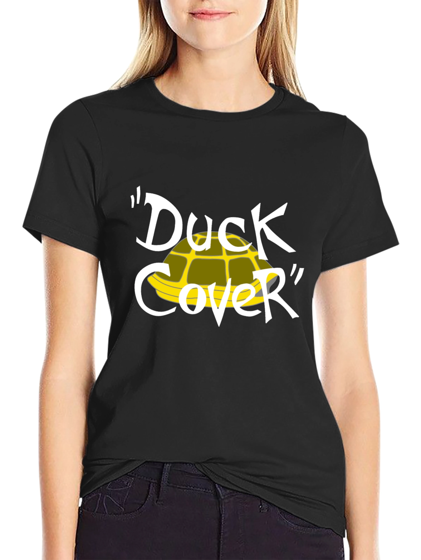 Duck Cover T-Shirt - Cartoon Humor Tee