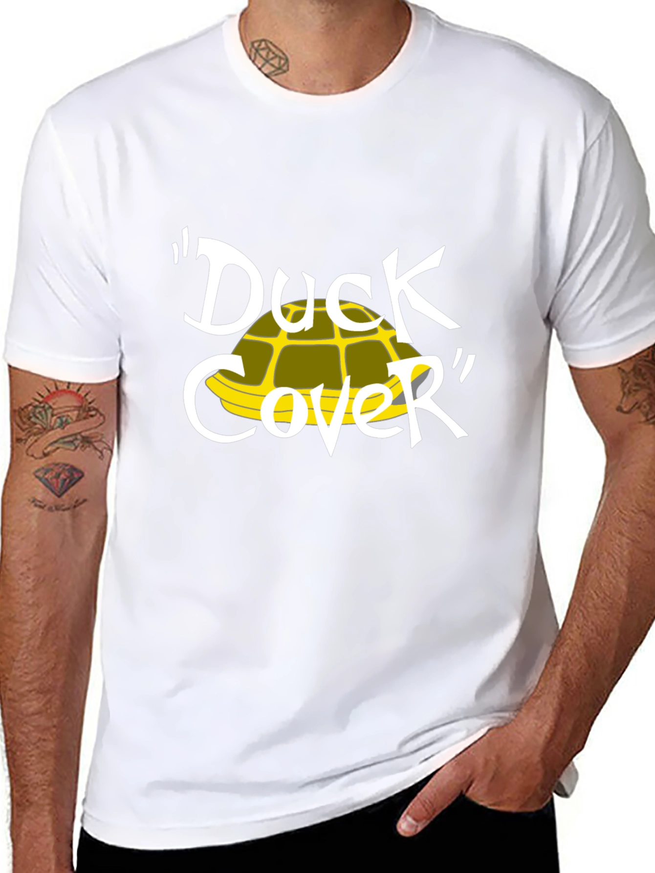 Duck Cover T-Shirt - Cartoon Humor Tee