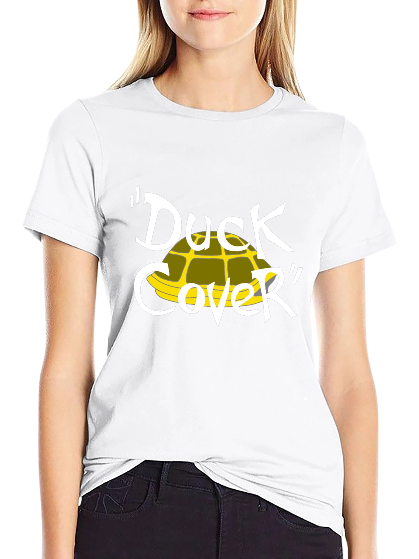 Duck Cover T-Shirt - Cartoon Humor Tee