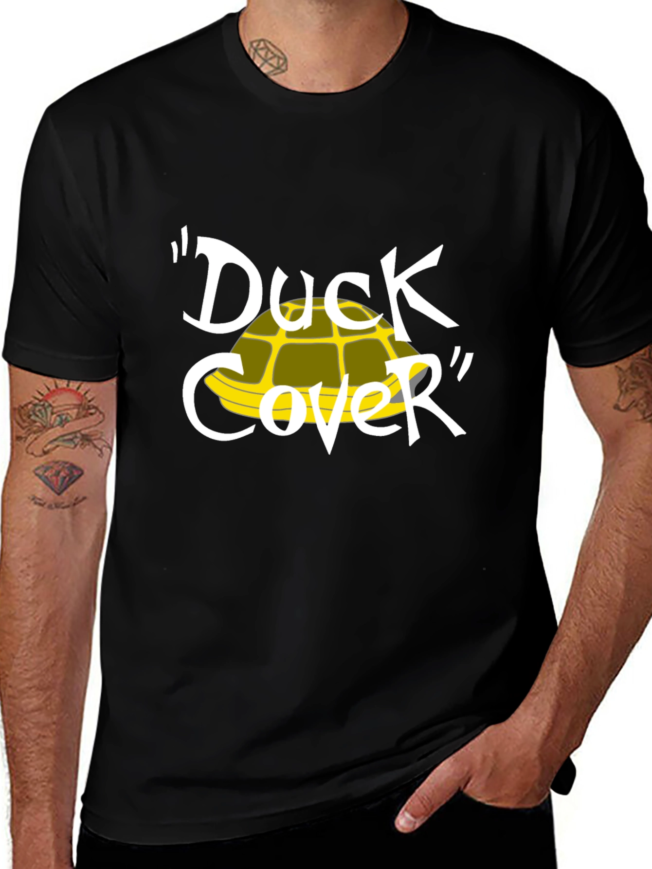 Duck Cover T-Shirt - Cartoon Humor Tee