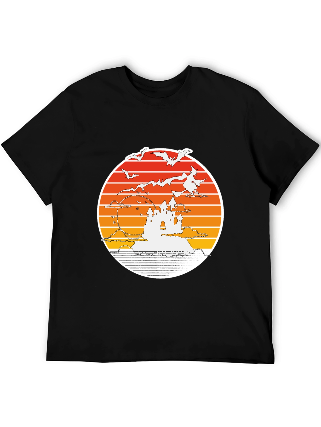 Halloween T-Shirt: Retro Sunset Witch Castle