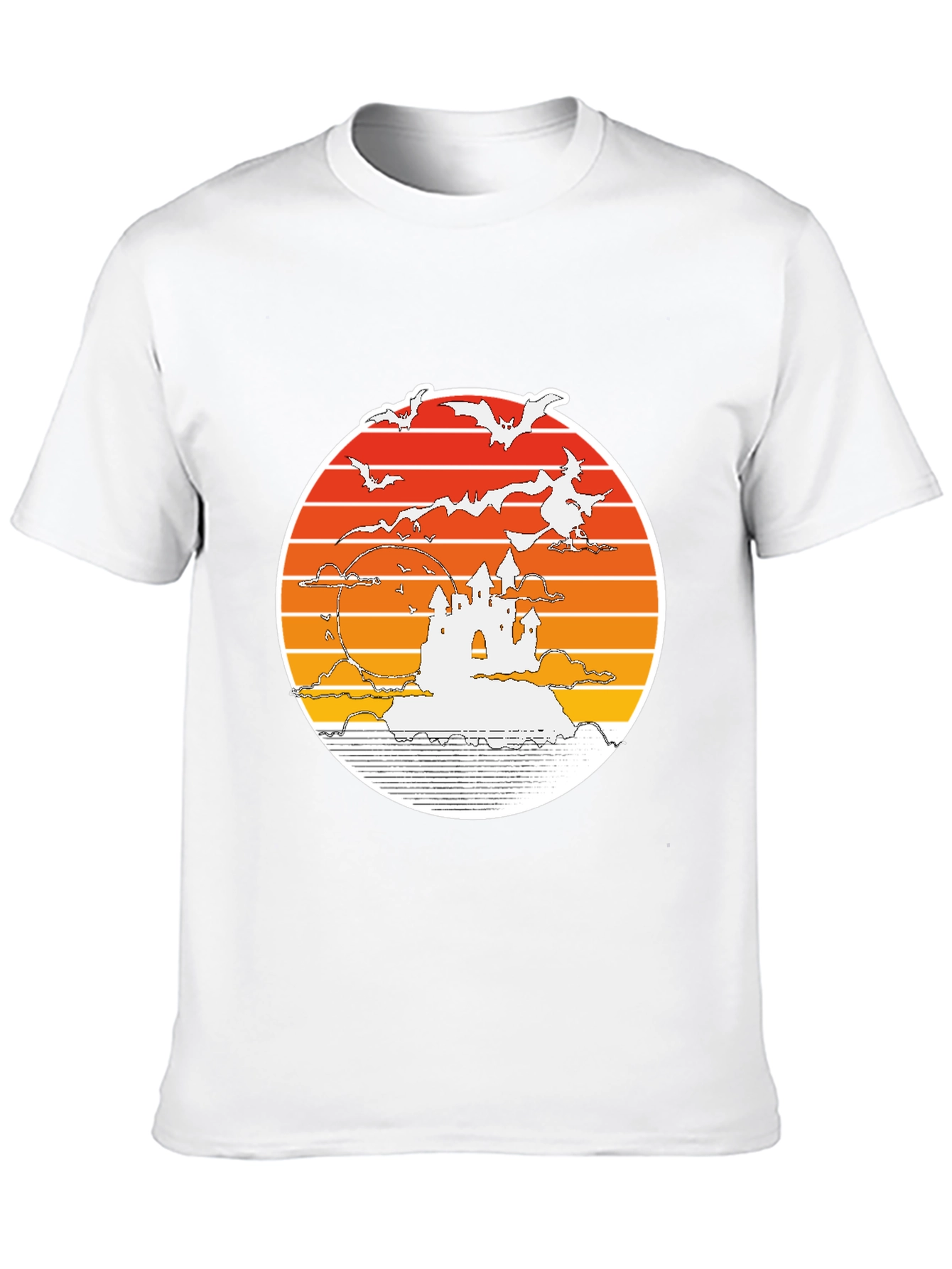 Halloween T-Shirt: Retro Sunset Witch Castle