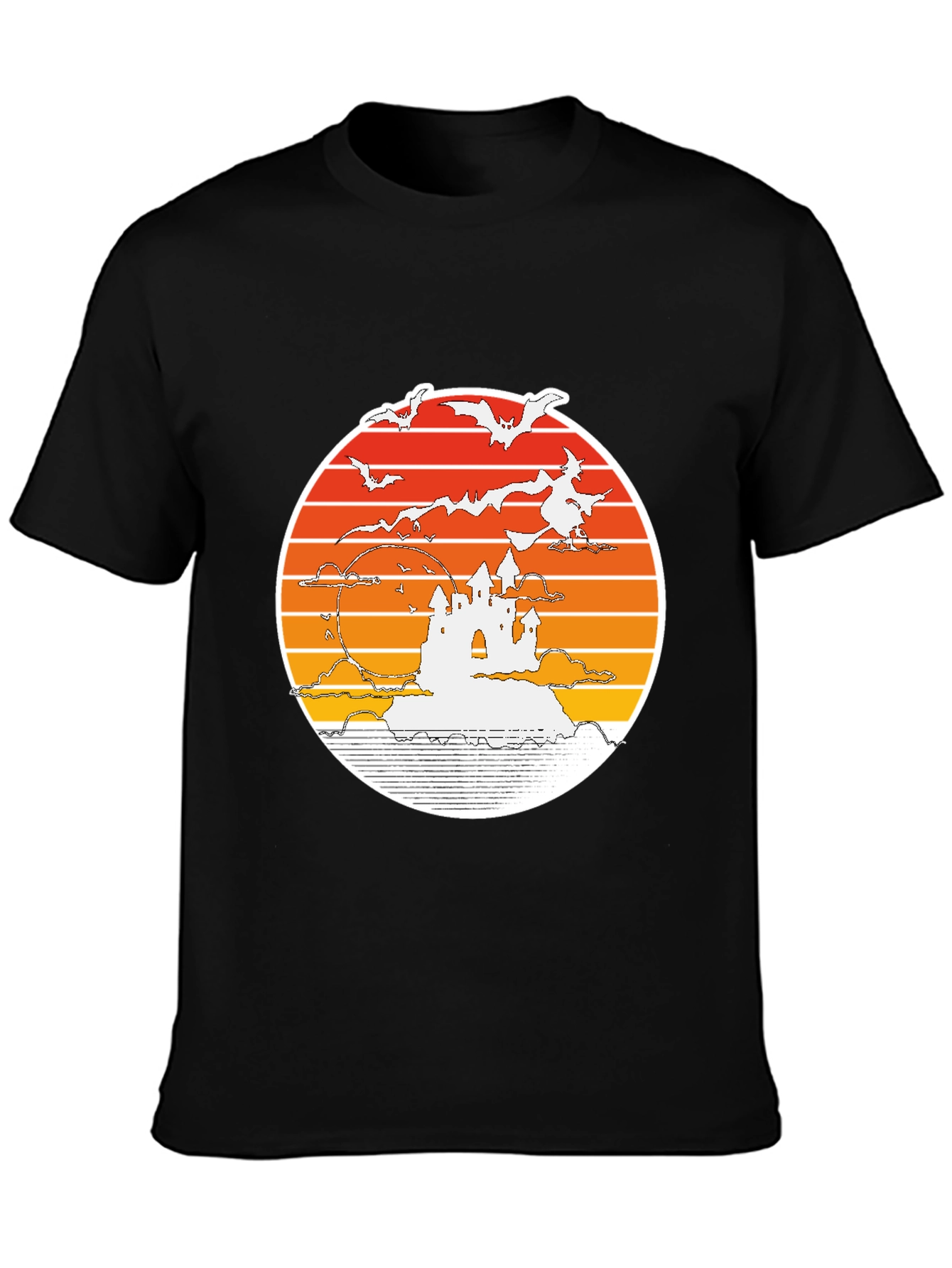 Halloween T-Shirt: Retro Sunset Witch Castle
