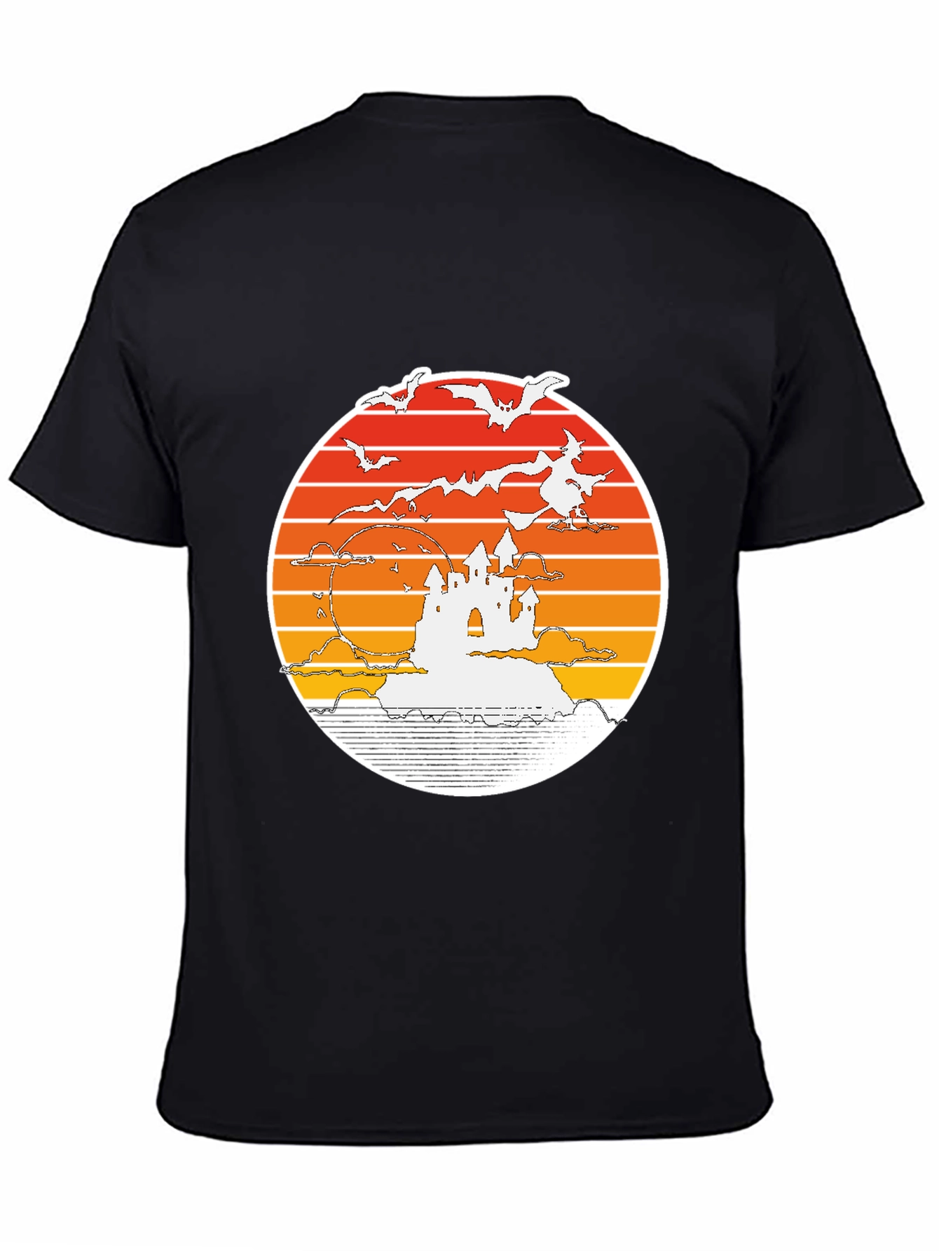 Halloween T-Shirt: Retro Sunset Witch Castle