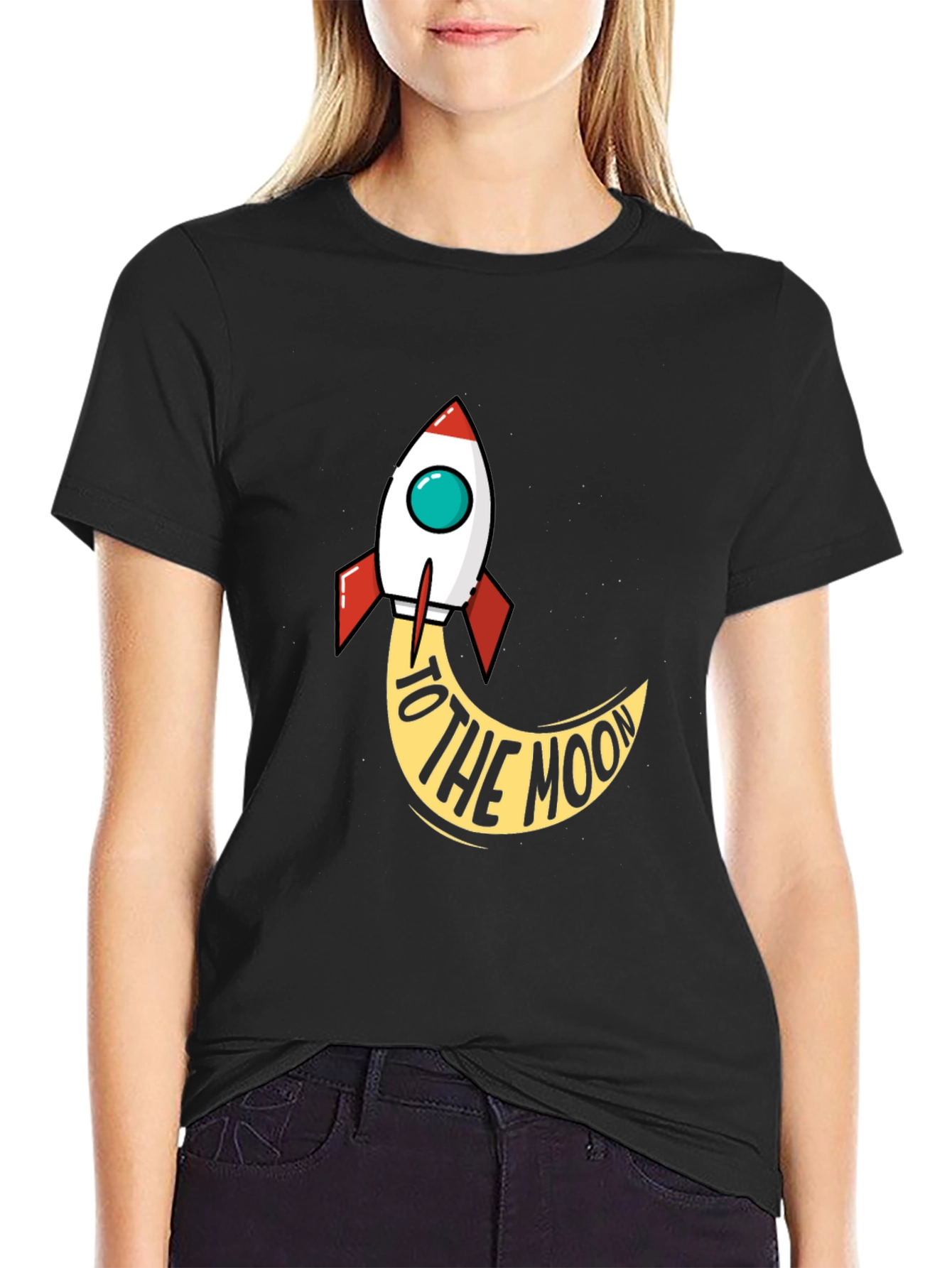 Rocket to the Moon Black Graphic Tee