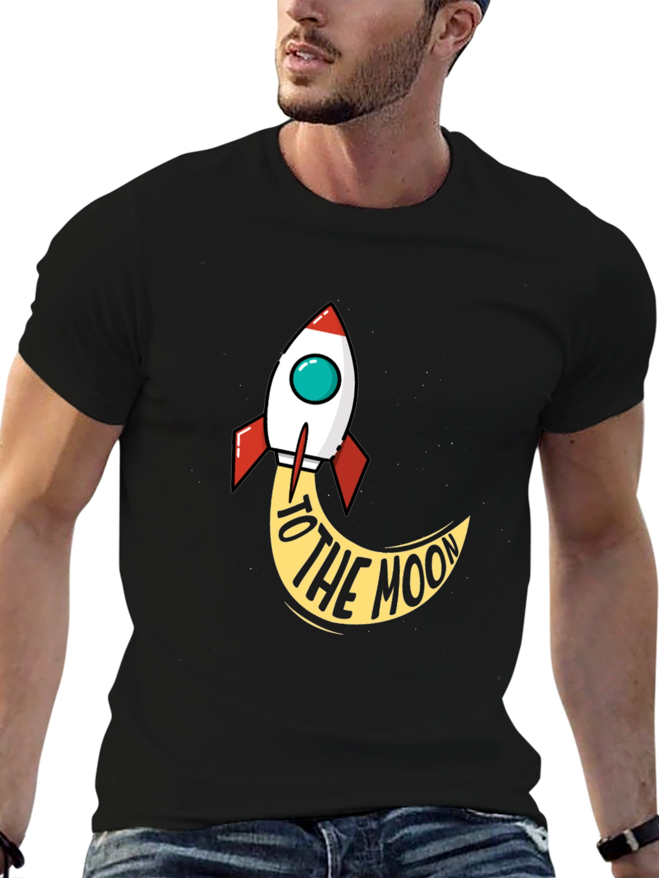 Rocket to the Moon Black Graphic Tee