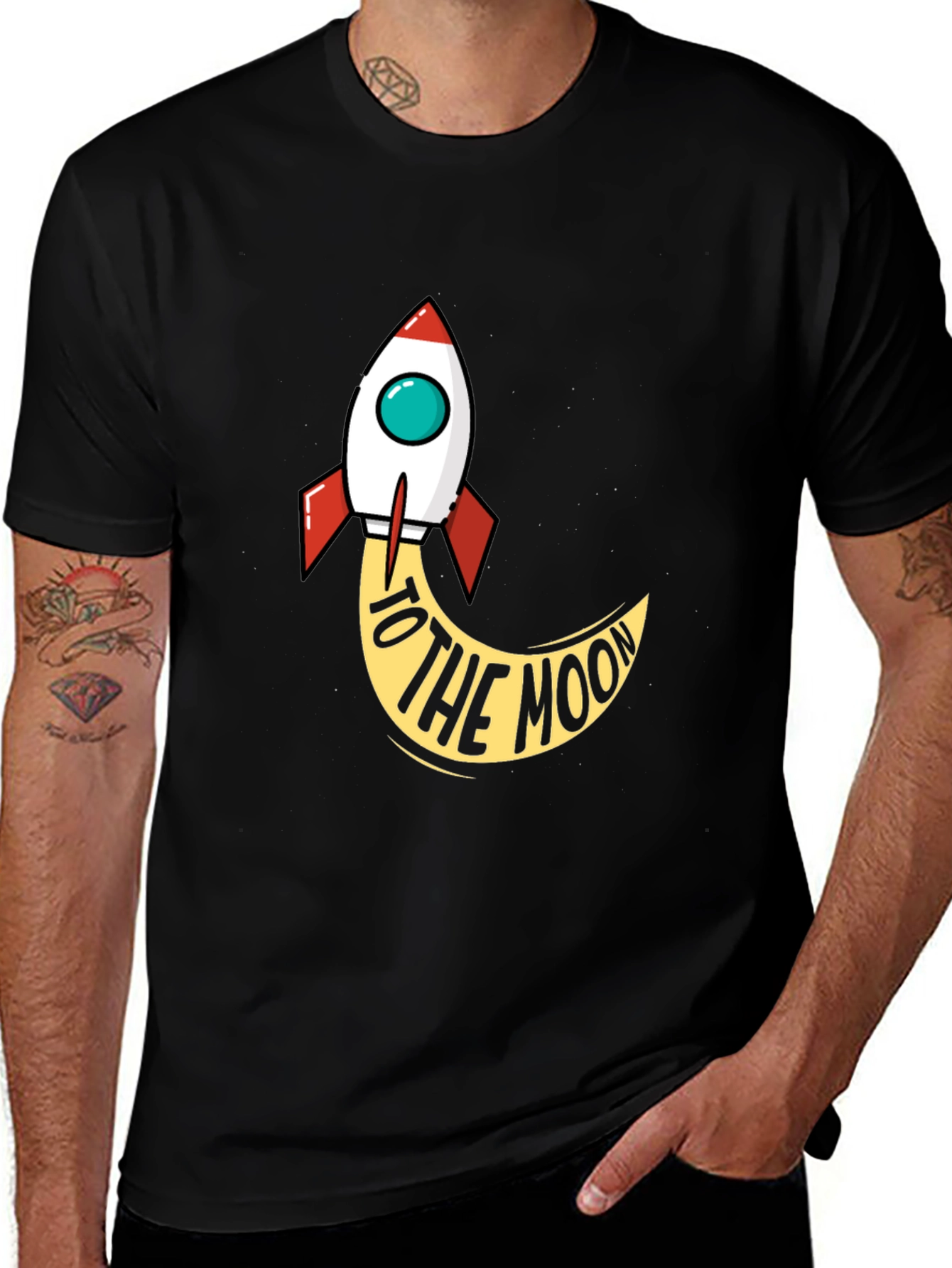Rocket to the Moon Black Graphic Tee
