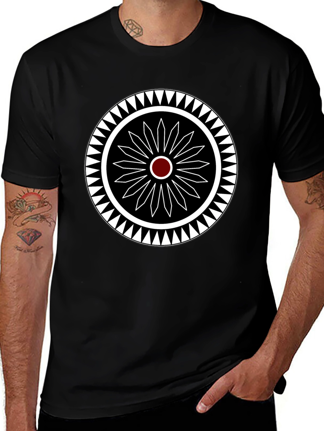Geometric Circle Design Black T-Shirt