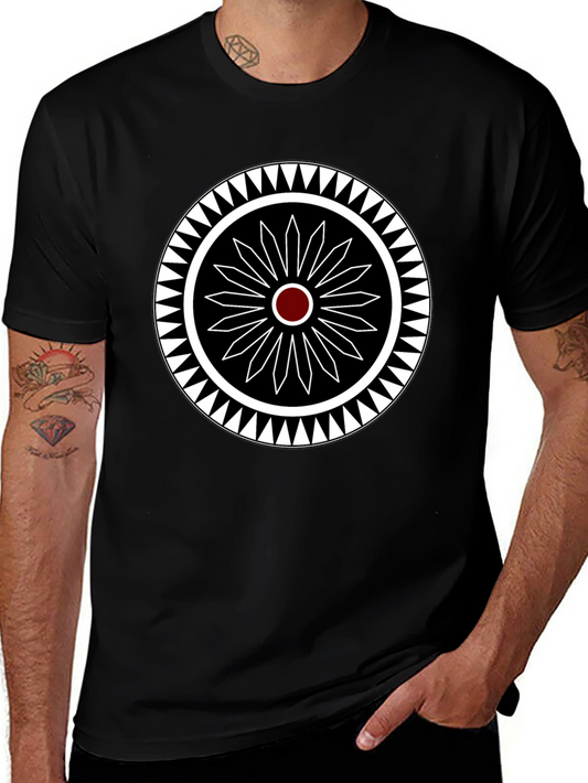 Geometric Circle Design Black T-Shirt