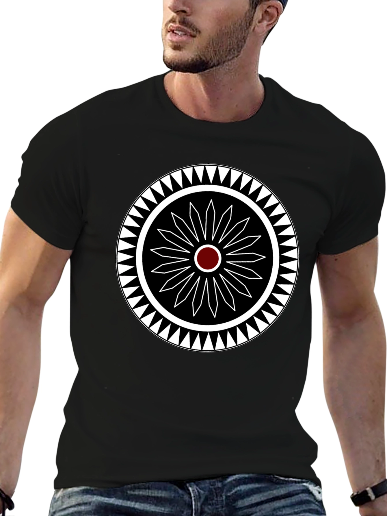 Geometric Circle Design Black T-Shirt