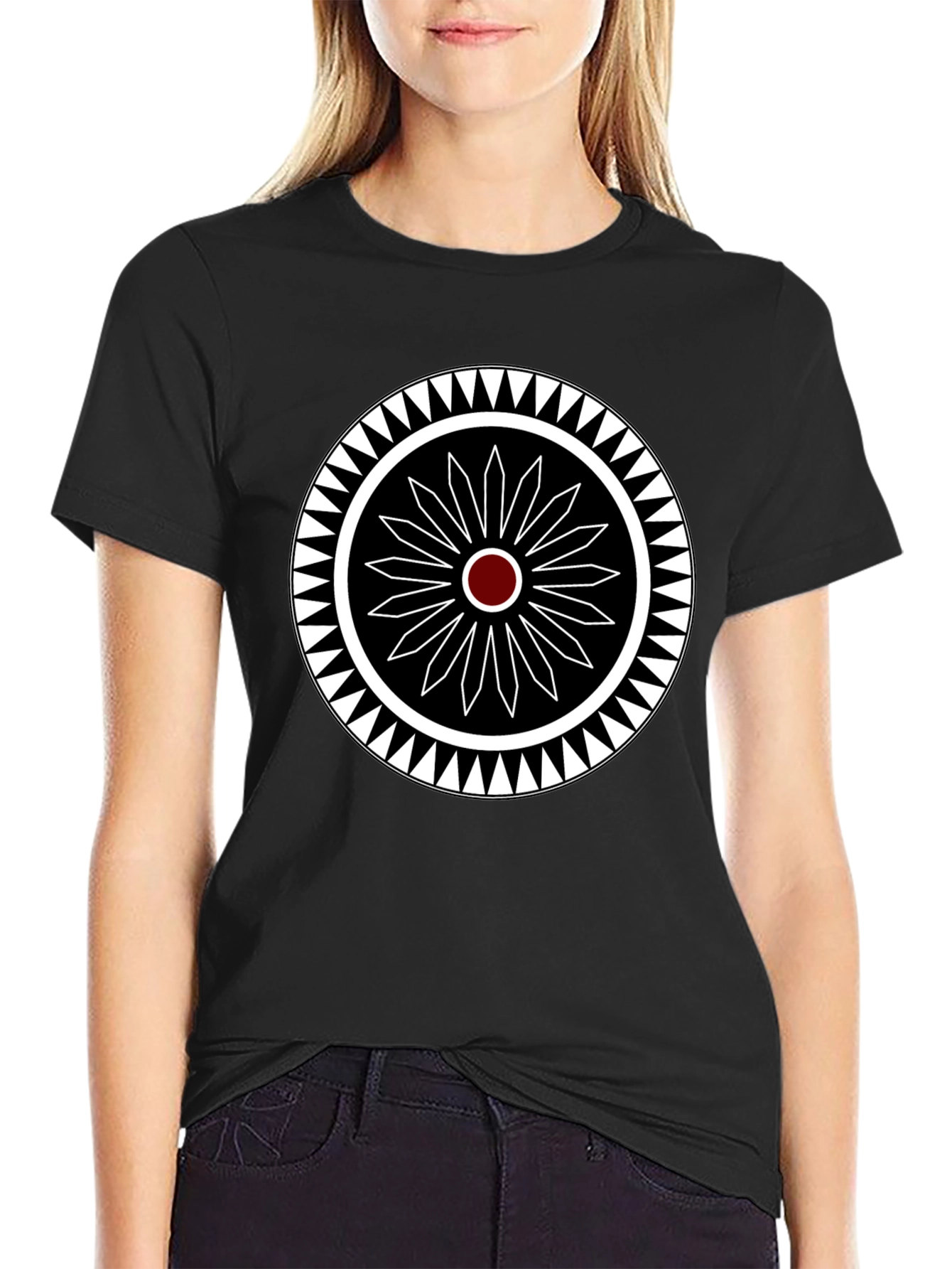 Geometric Circle Design Black T-Shirt