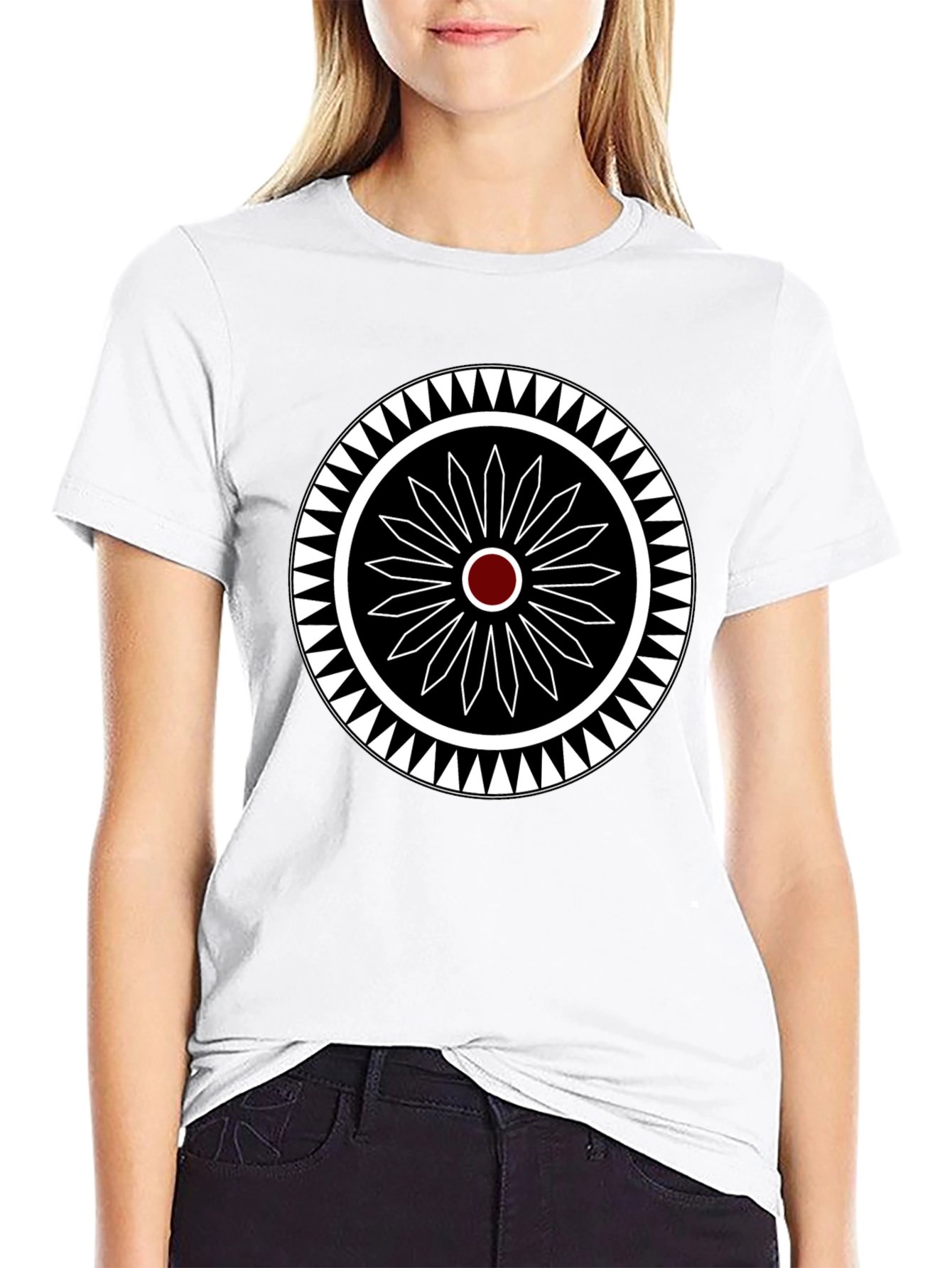 Geometric Circle Design Black T-Shirt