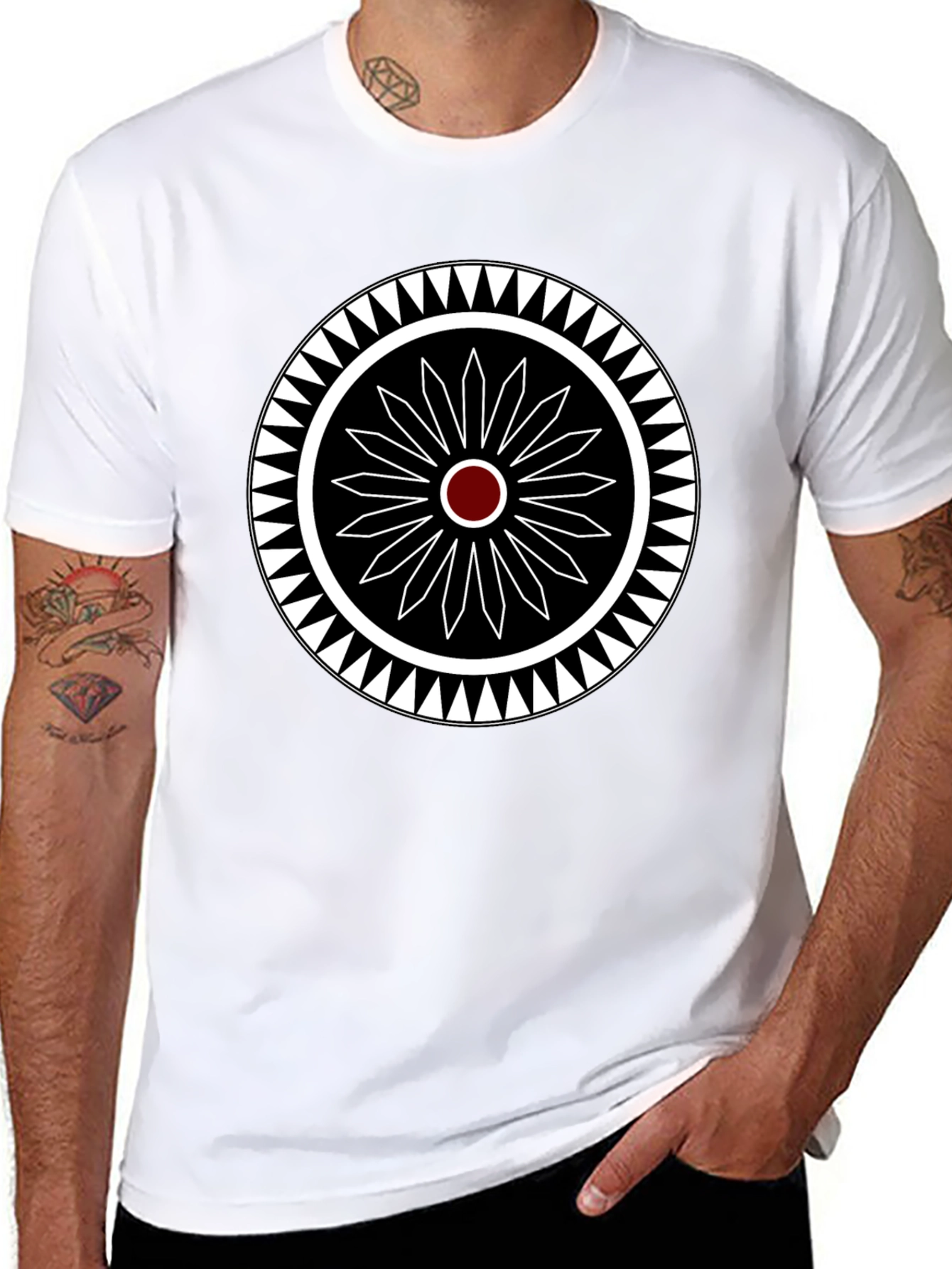 Geometric Circle Design Black T-Shirt