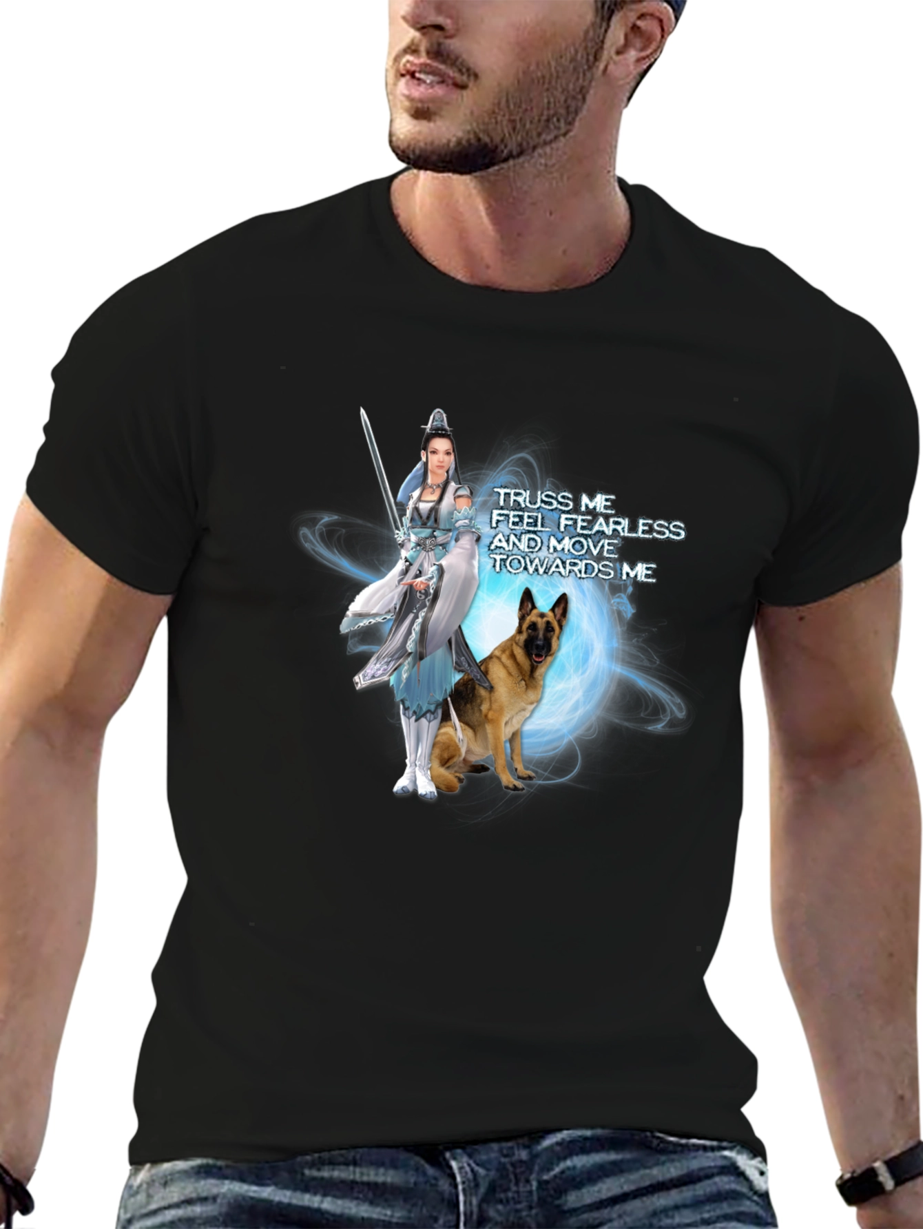 Warrior Woman & Loyal Dog Graphic Black T-Shirt