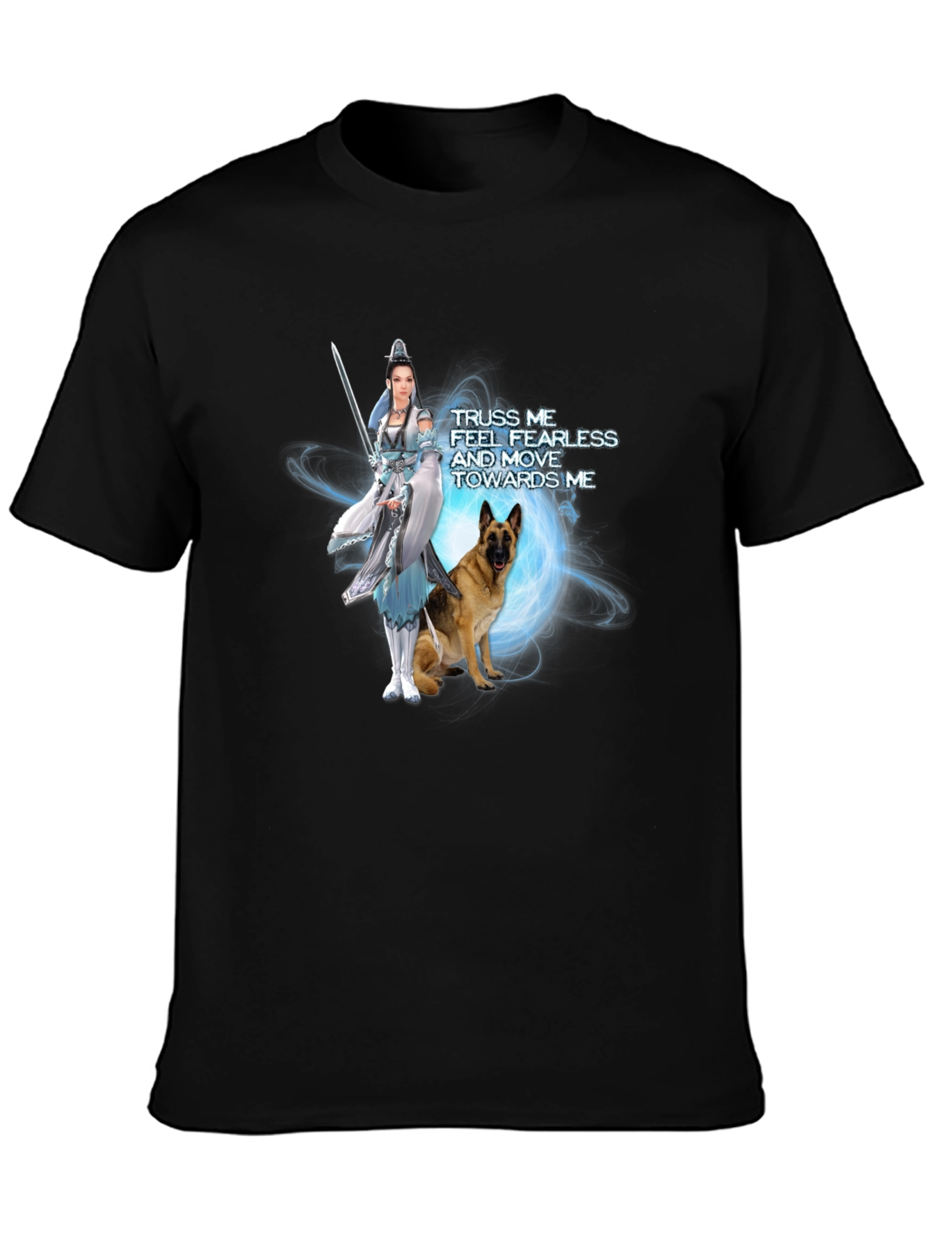 Warrior Woman & Loyal Dog Graphic Black T-Shirt