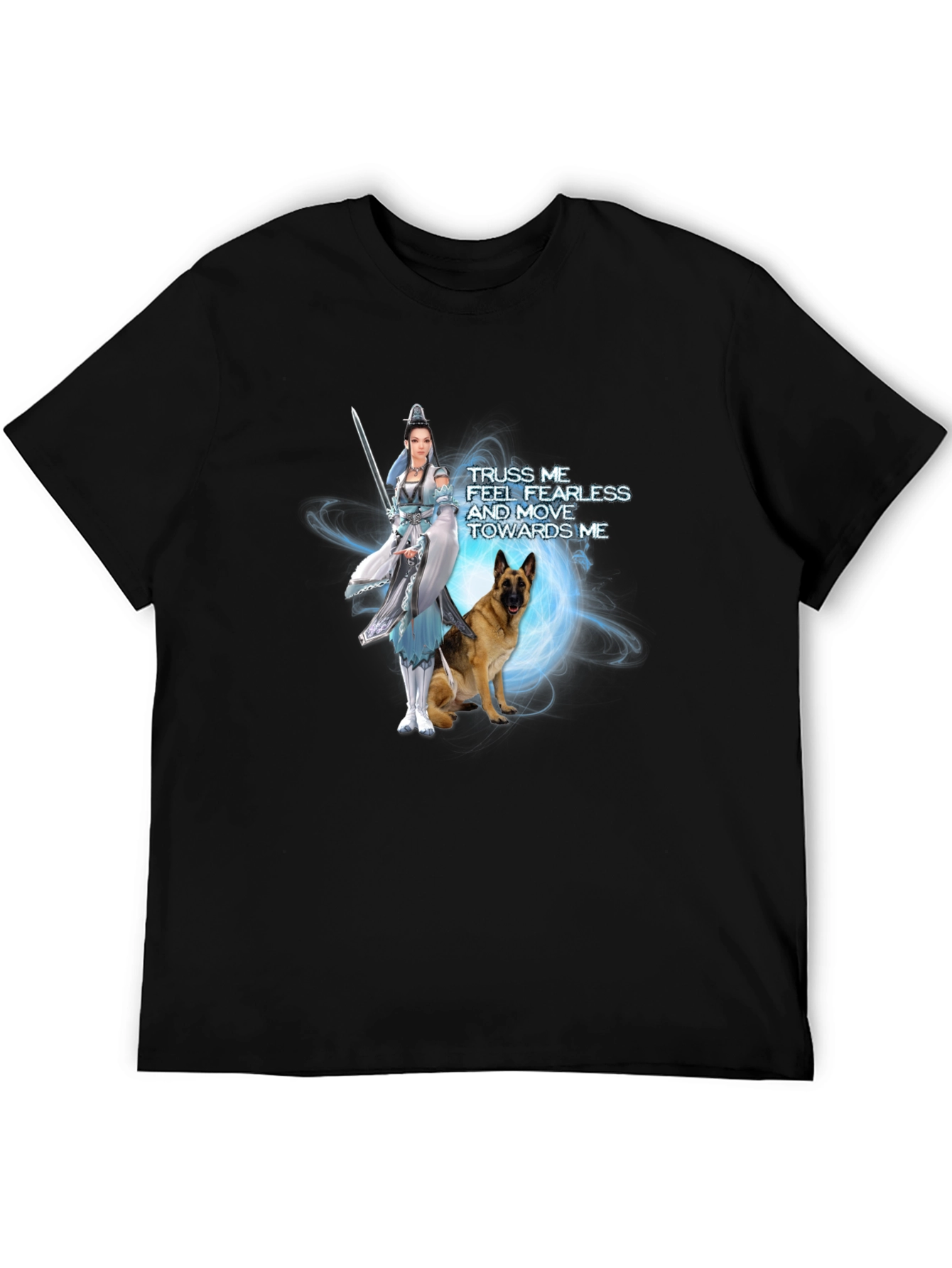 Warrior Woman & Loyal Dog Graphic Black T-Shirt