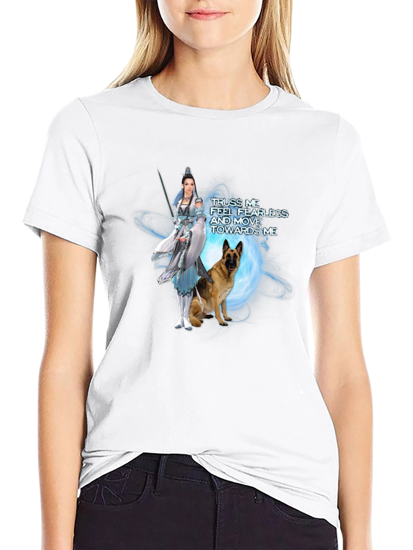 Warrior Woman & Loyal Dog Graphic Black T-Shirt
