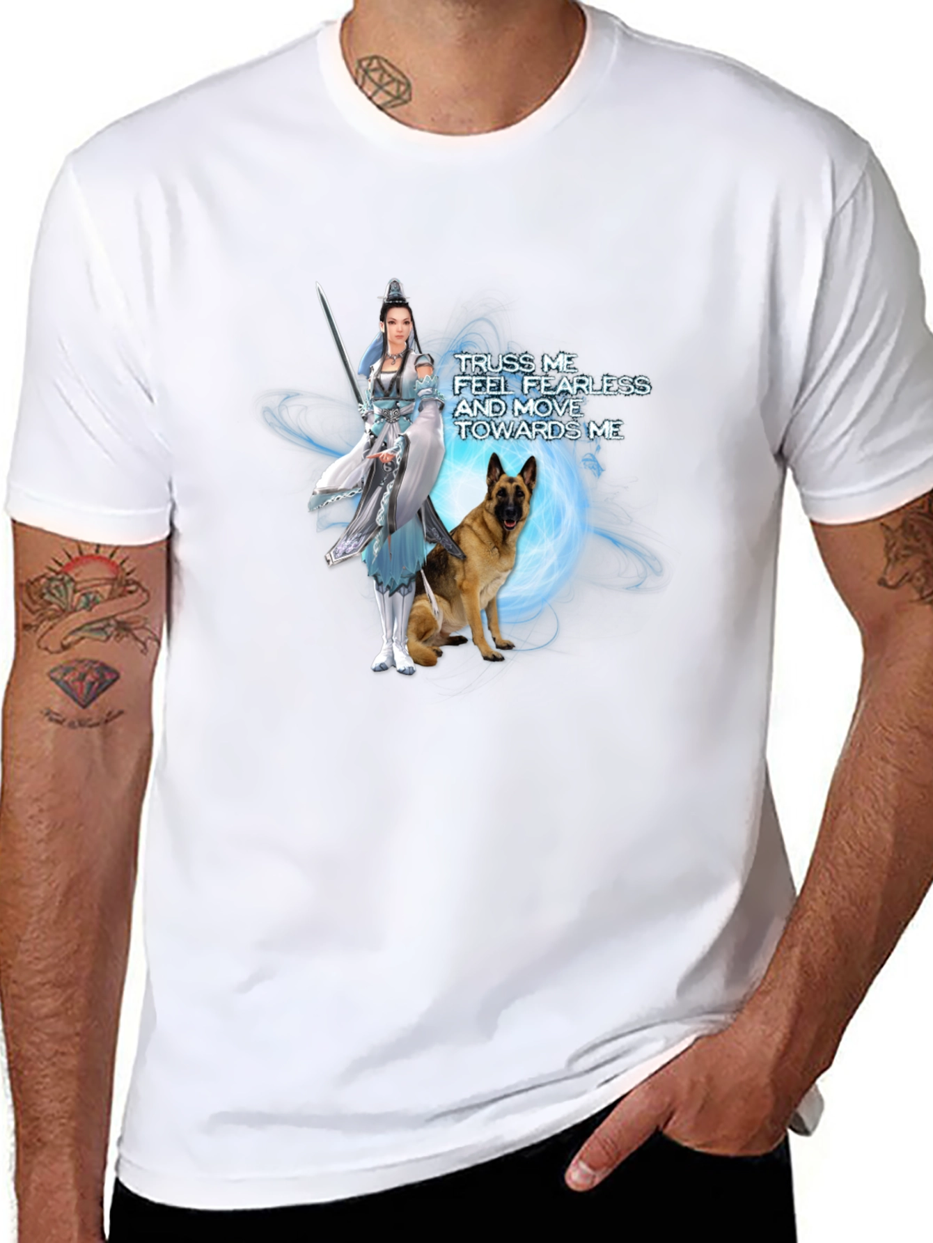 Warrior Woman & Loyal Dog Graphic Black T-Shirt