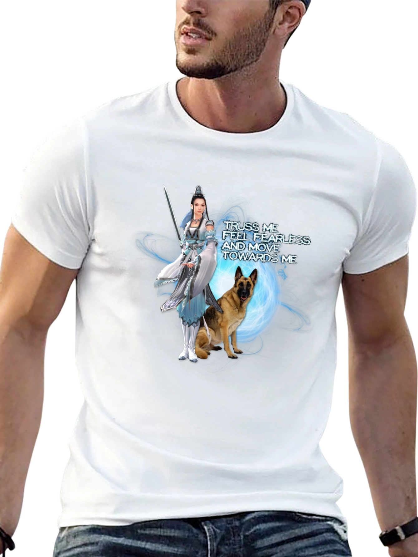 Warrior Woman & Loyal Dog Graphic Black T-Shirt