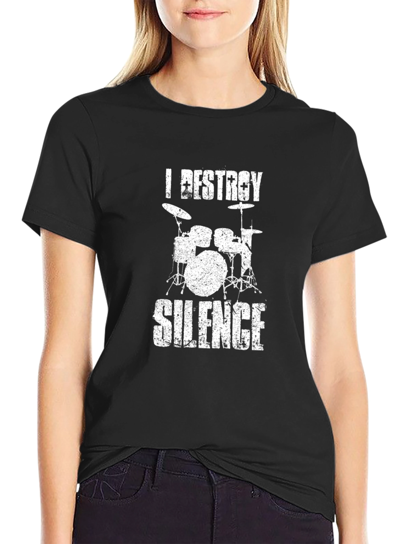 Destroy Silence Drum Set Black Graphic Tee