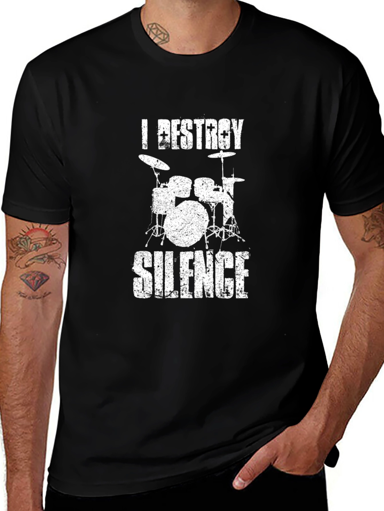 Destroy Silence Drum Set Black Graphic Tee