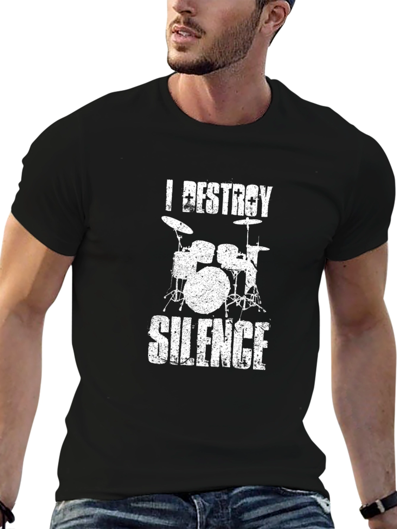 Destroy Silence Drum Set Black Graphic Tee