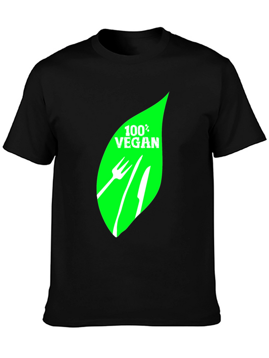 100% Vegan T-Shirt - Black Leaf Graphic