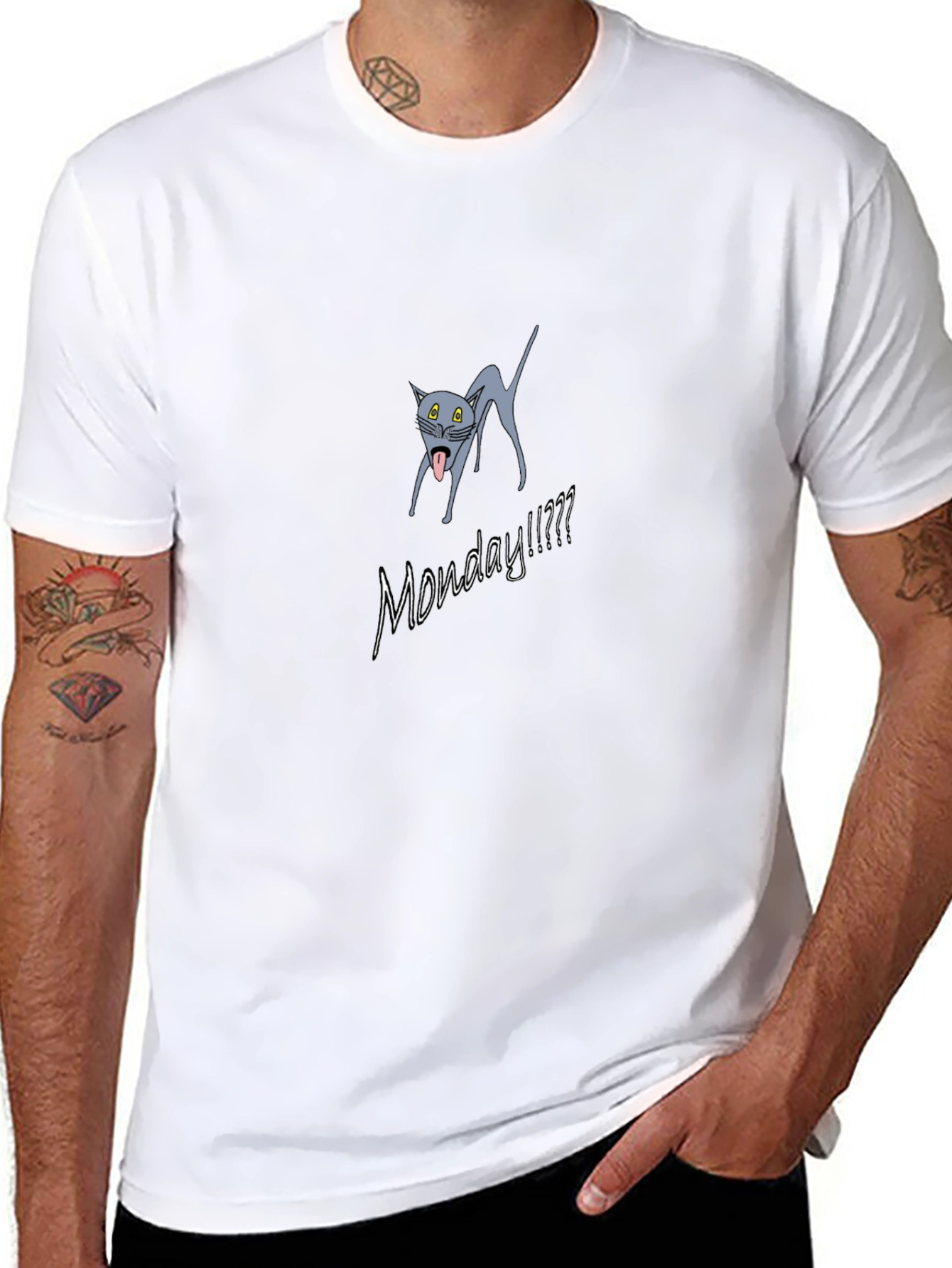 Monday Cat Graphic T-Shirt - Black Cotton Tee