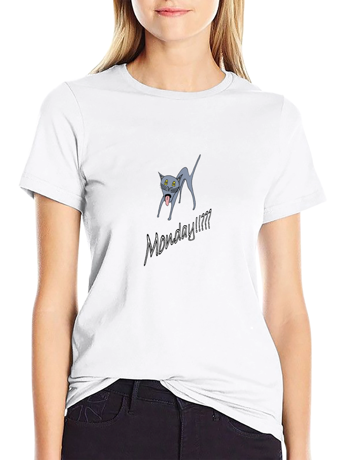 Monday Cat Graphic T-Shirt - Black Cotton Tee