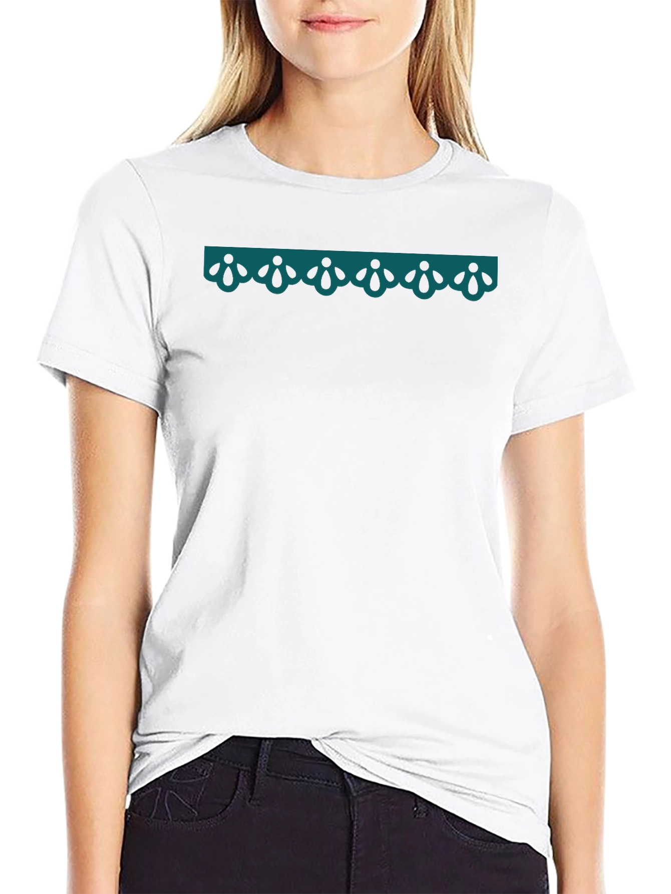 Stylish Black T-Shirt with Teal Ornamental Detail