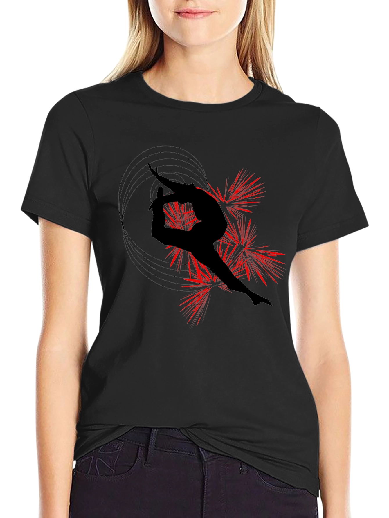 Gymnast Silhouette Black T-Shirt - Artistic Design