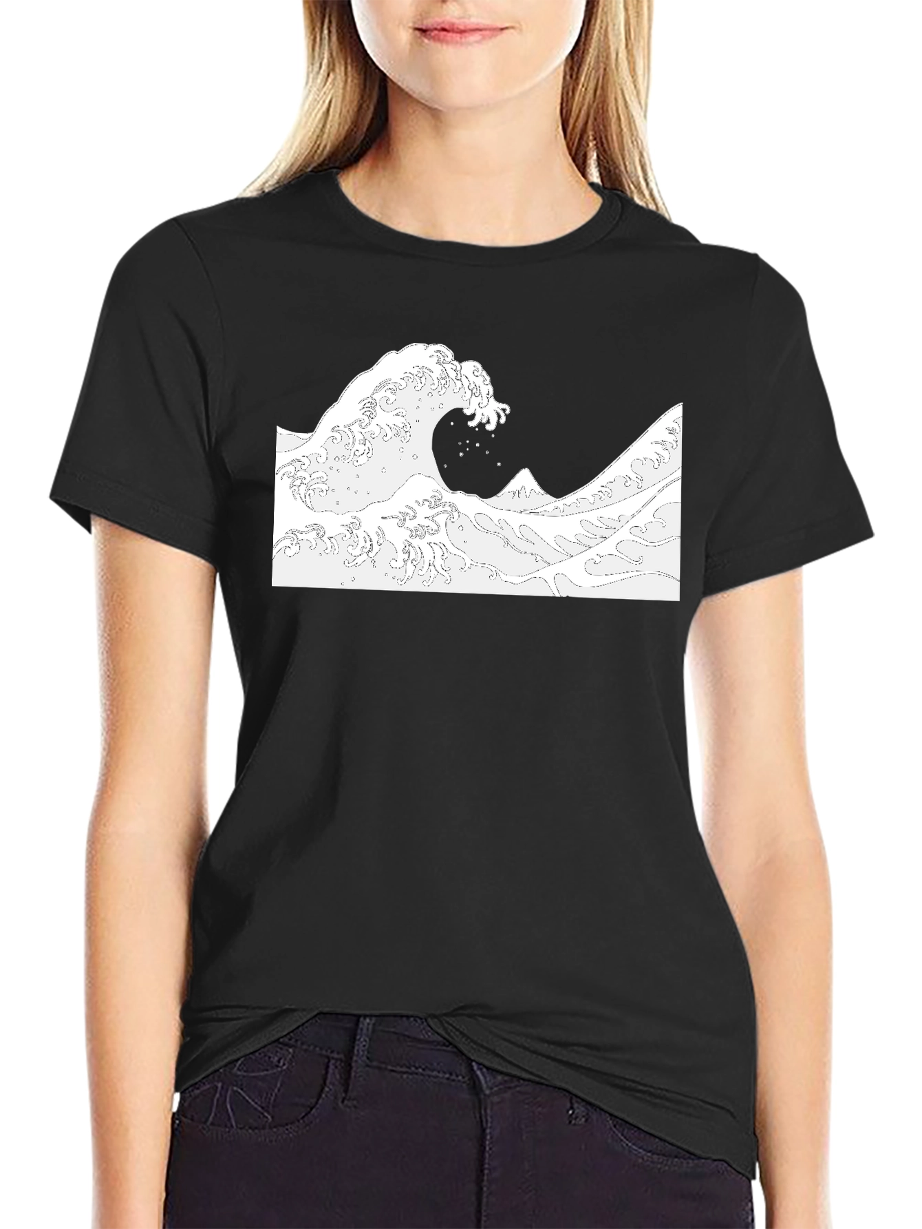 Great Wave Graphic Tee - Black Cotton T-Shirt
