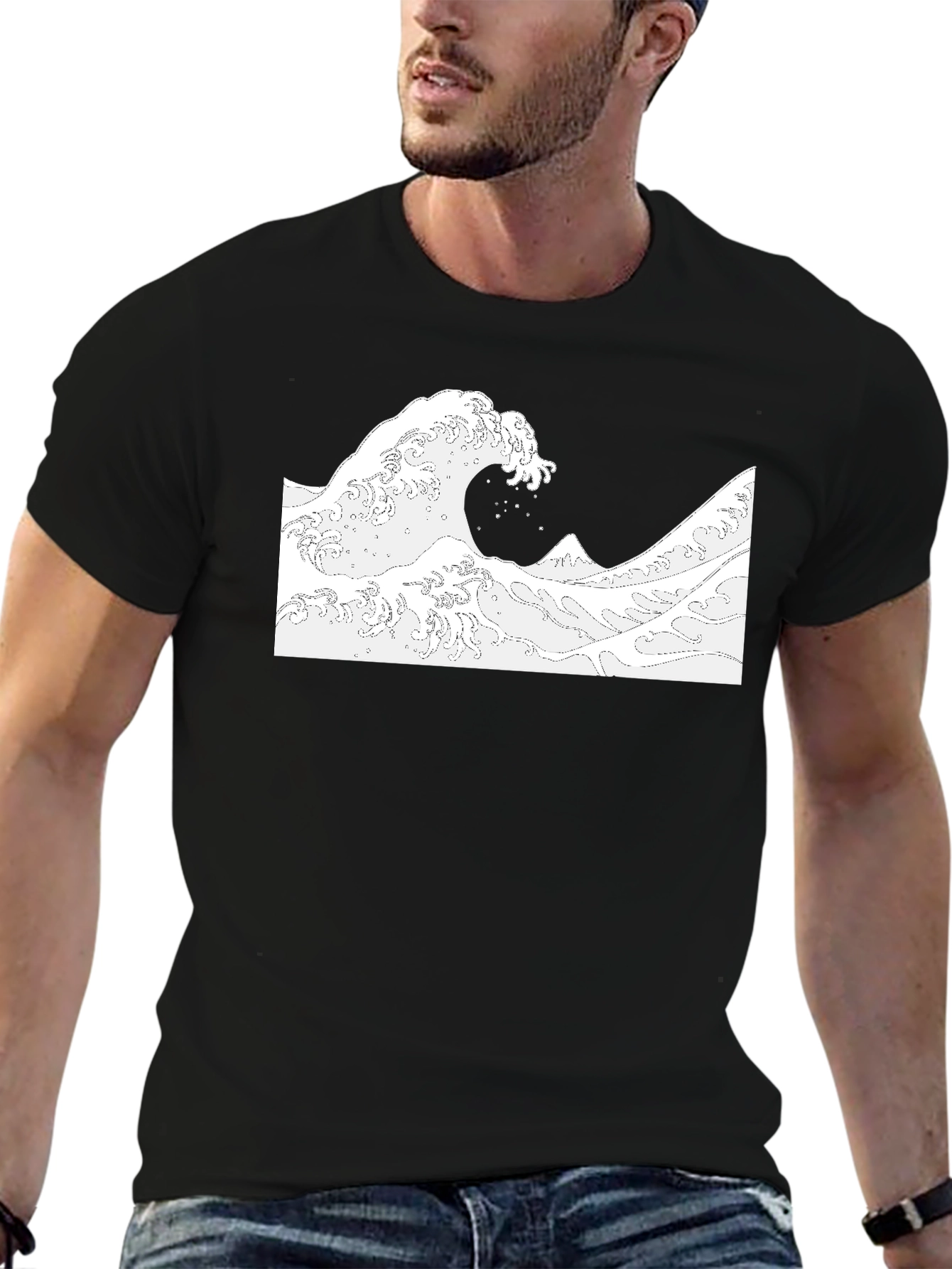 Great Wave Graphic Tee - Black Cotton T-Shirt