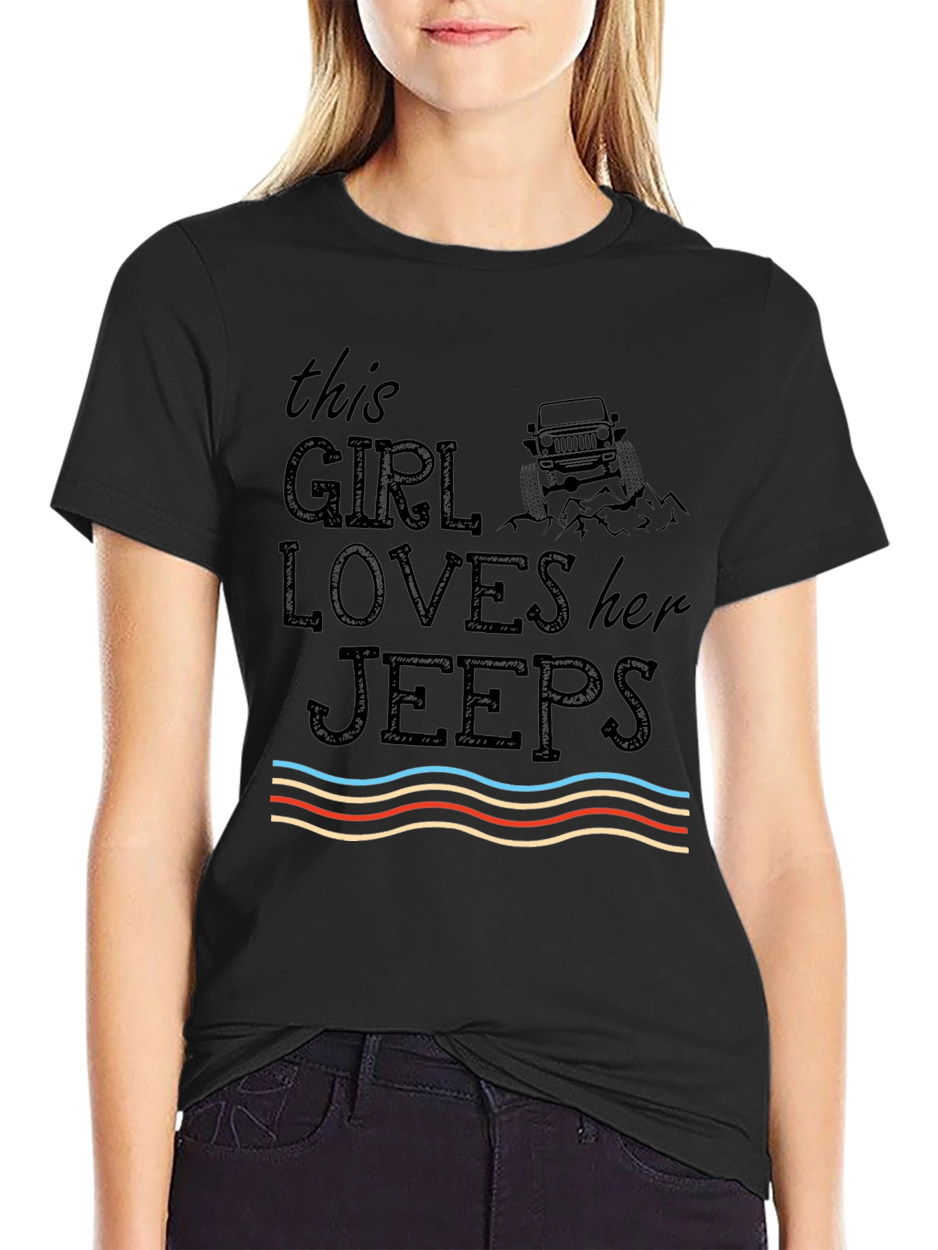 Girl Loves Jeeps Graphic T-Shirt - Black