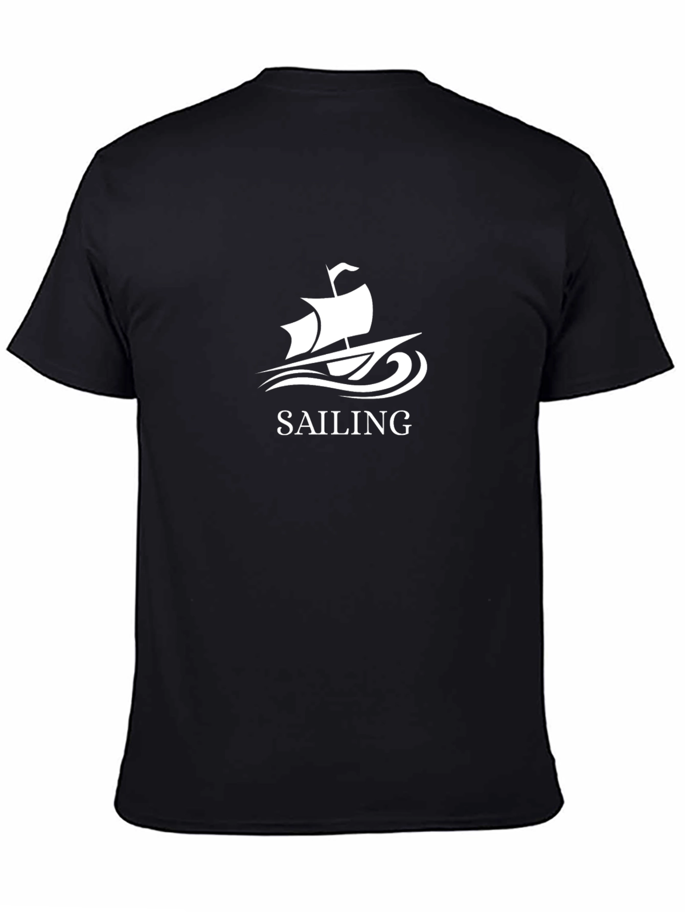 Sailing T-Shirt - Black Cotton Tee with Boat Graphic