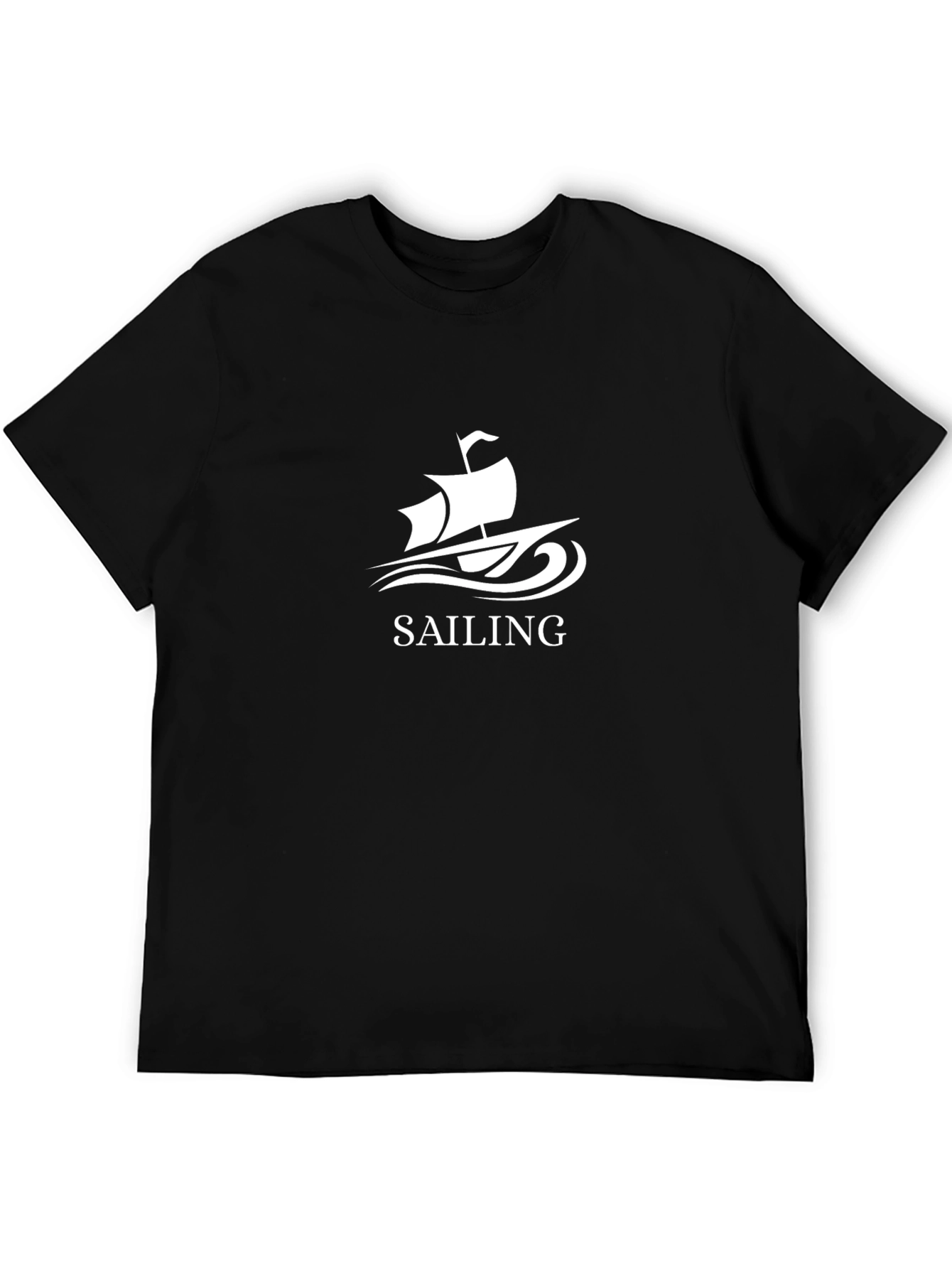 Sailing T-Shirt - Black Cotton Tee with Boat Graphic