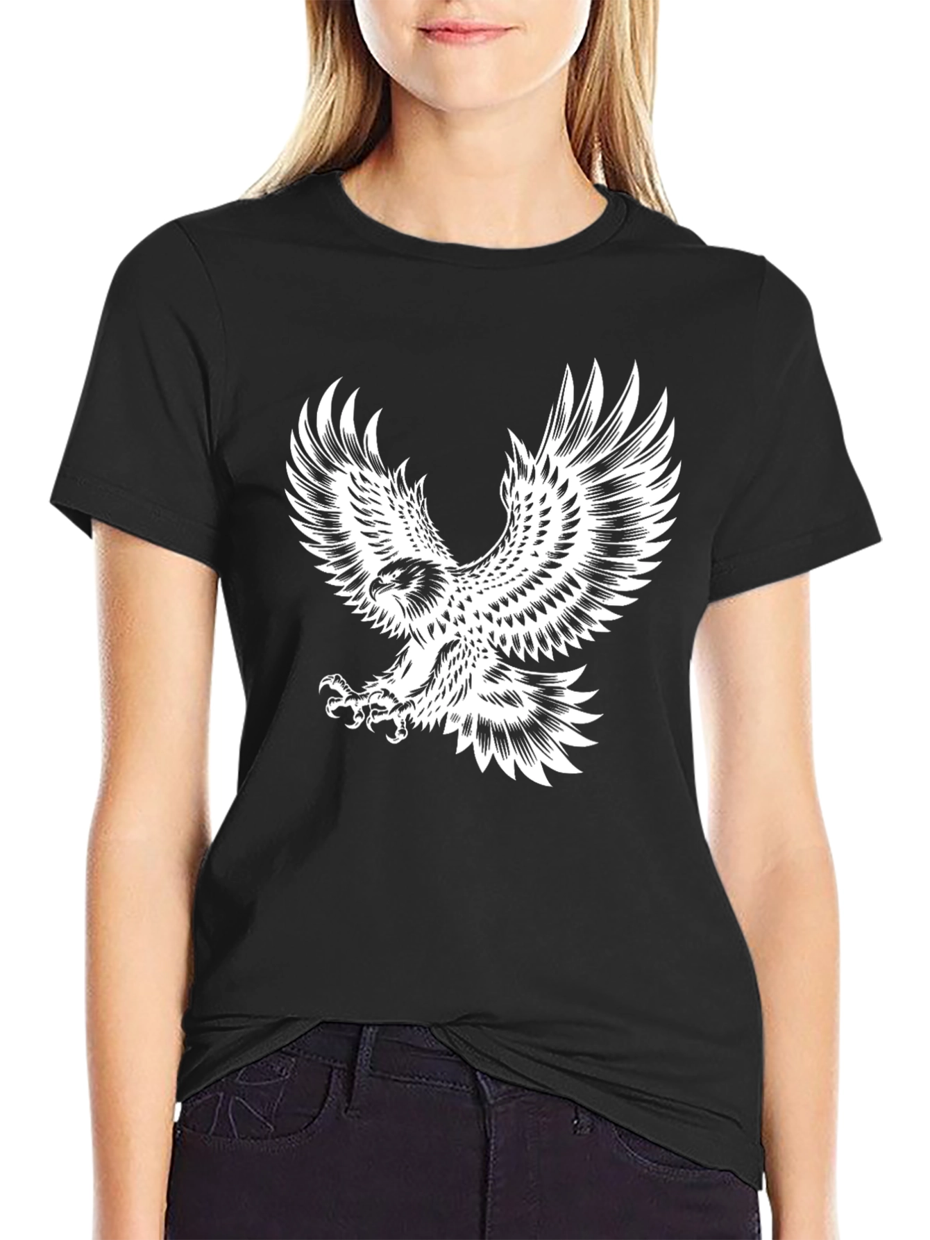 Mens Black T-Shirt with Eagle Graphic