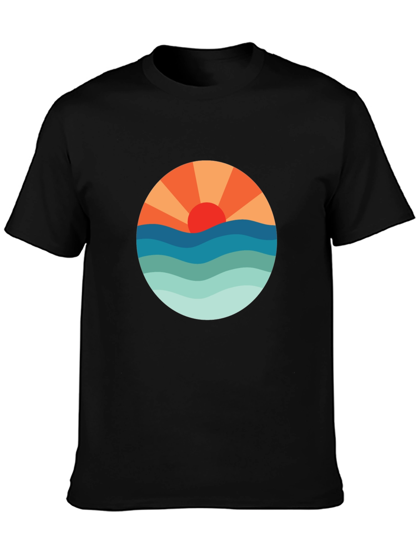 Sunset Waves Graphic Tee - Black Cotton Blend