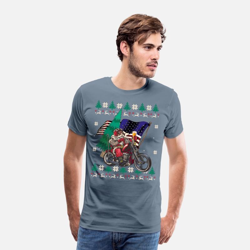 Santa Riding Motorcycle - Christmas Biker US Flag