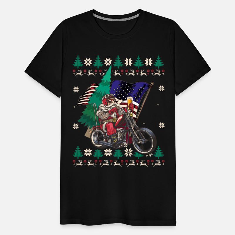 Santa Riding Motorcycle - Christmas Biker US Flag