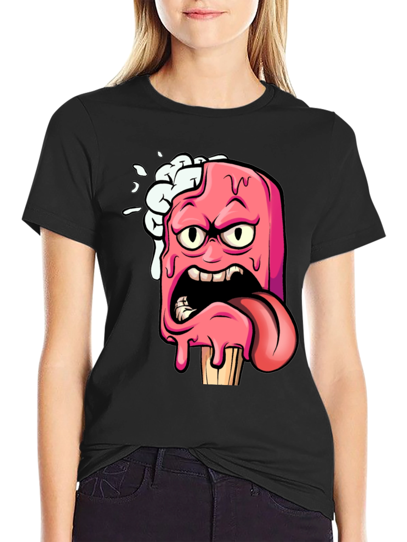 Melting Cartoon Ice Cream Graphic T-Shirt