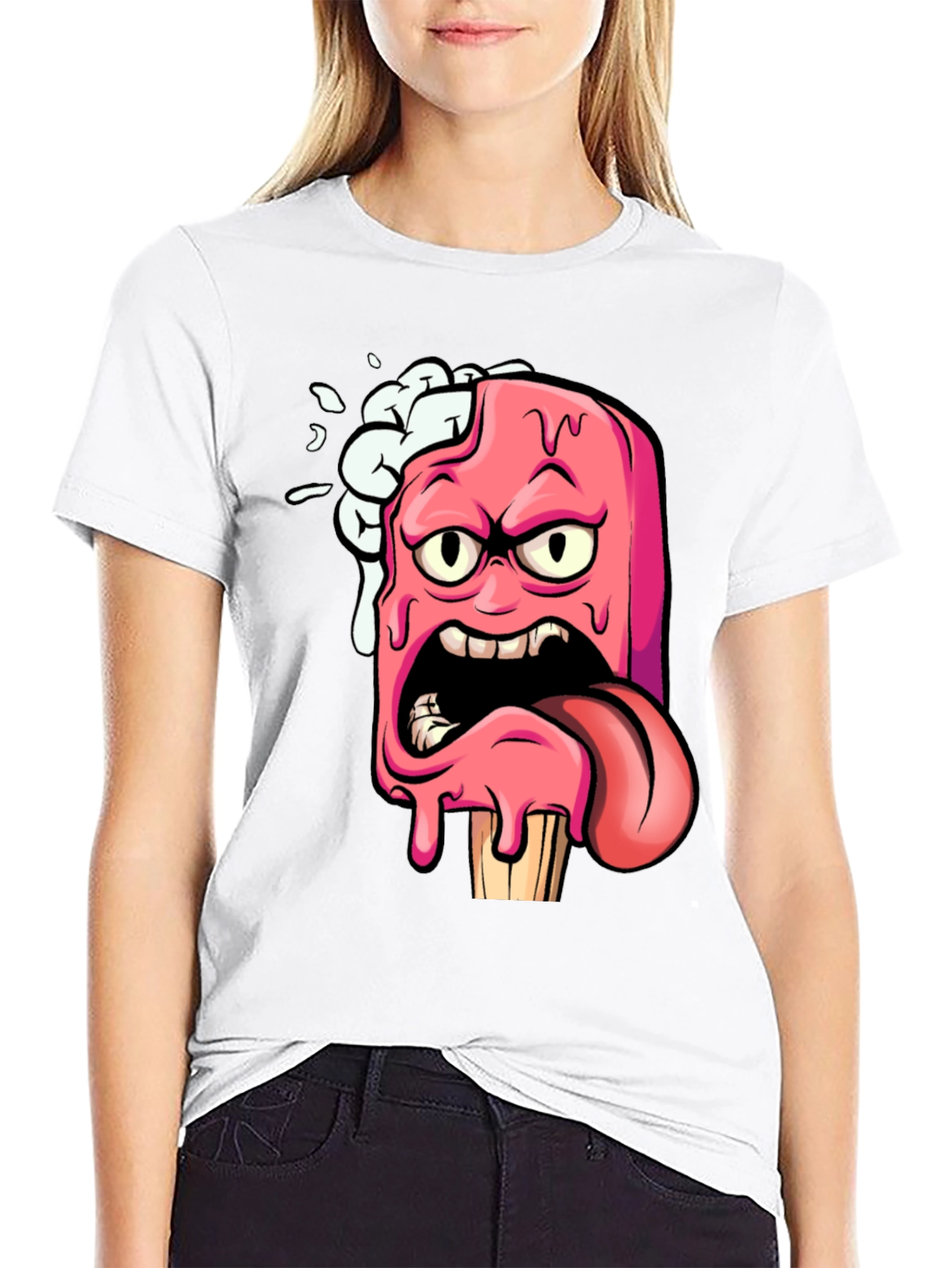 Melting Cartoon Ice Cream Graphic T-Shirt