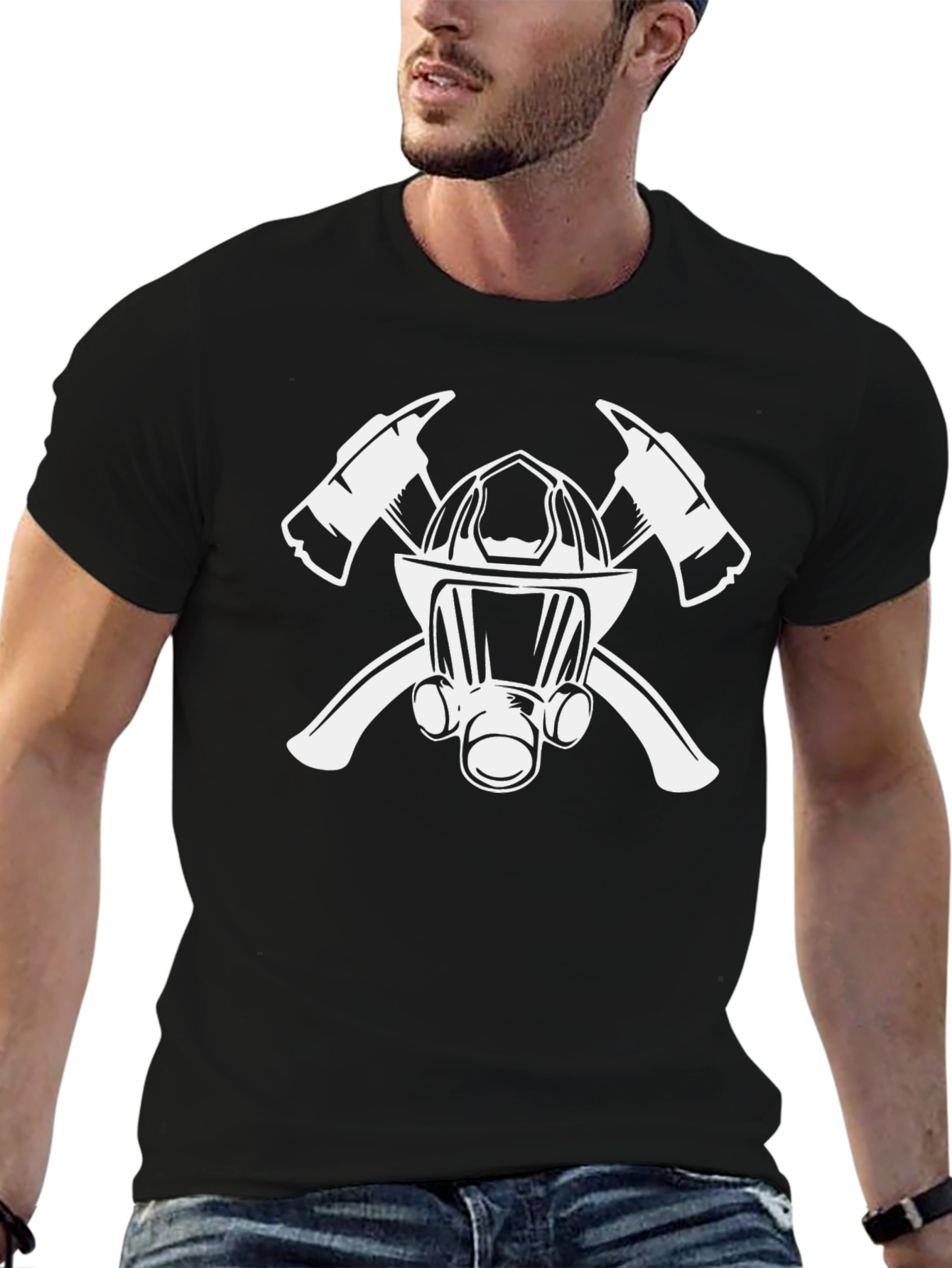Firefighter Axe T-Shirt - Helmet and Crossed Axes