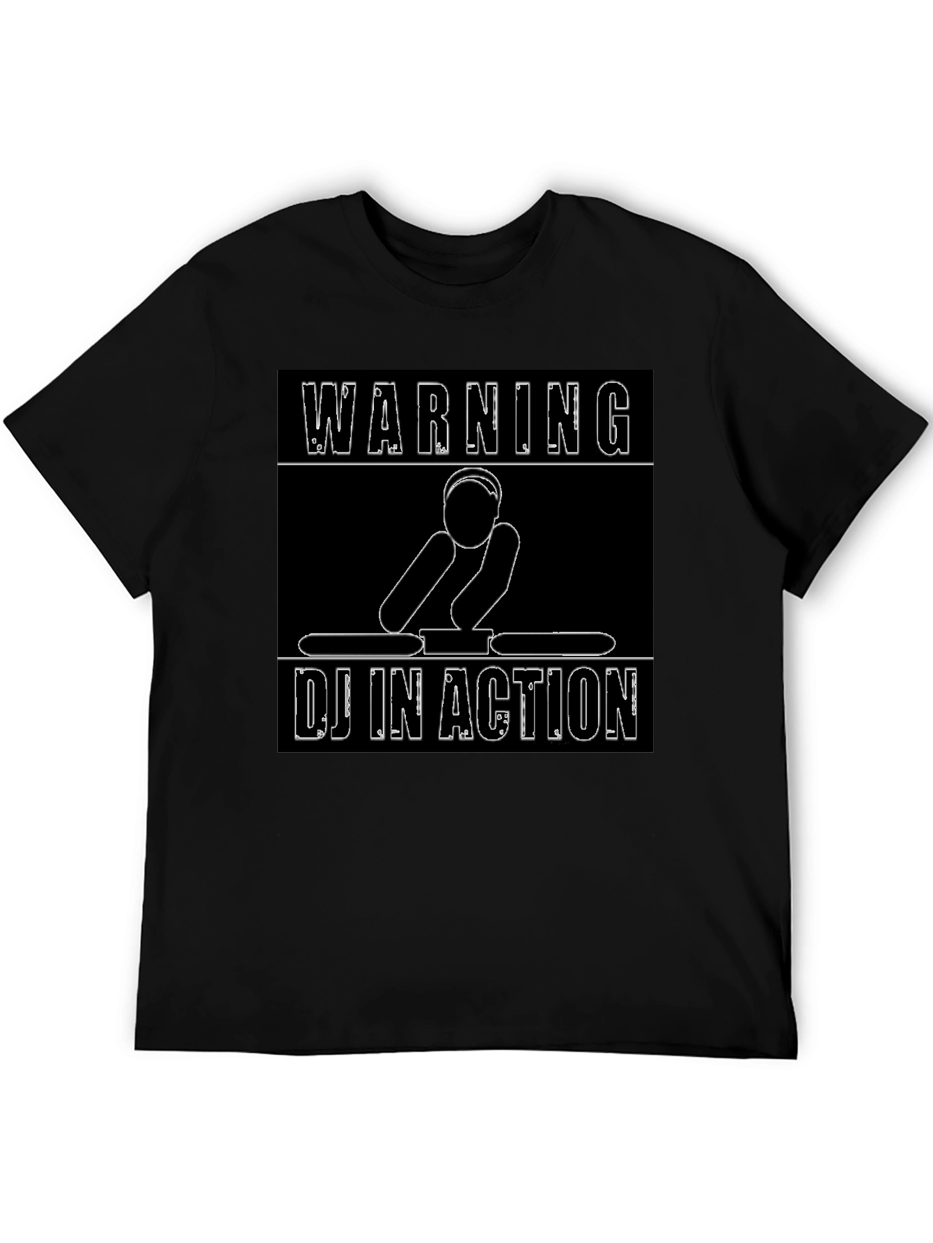 Warning DJ In Action Graphic Black T-Shirt
