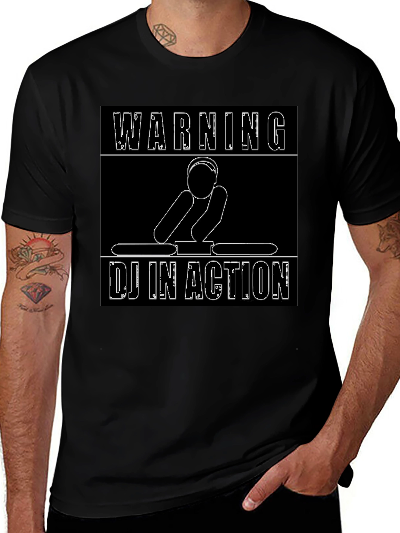 Warning DJ In Action Graphic Black T-Shirt