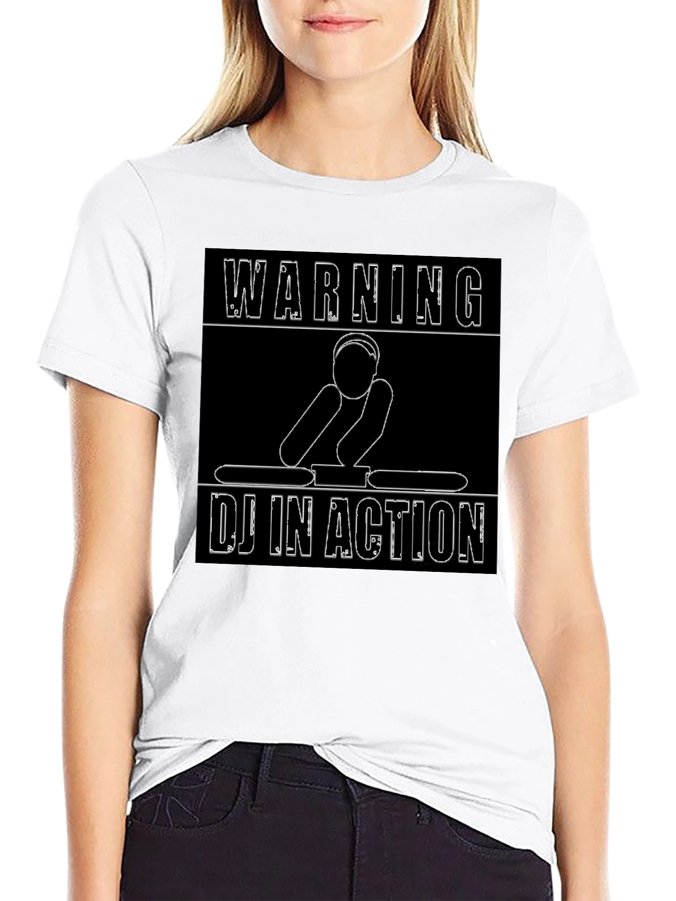 Warning DJ In Action Graphic Black T-Shirt